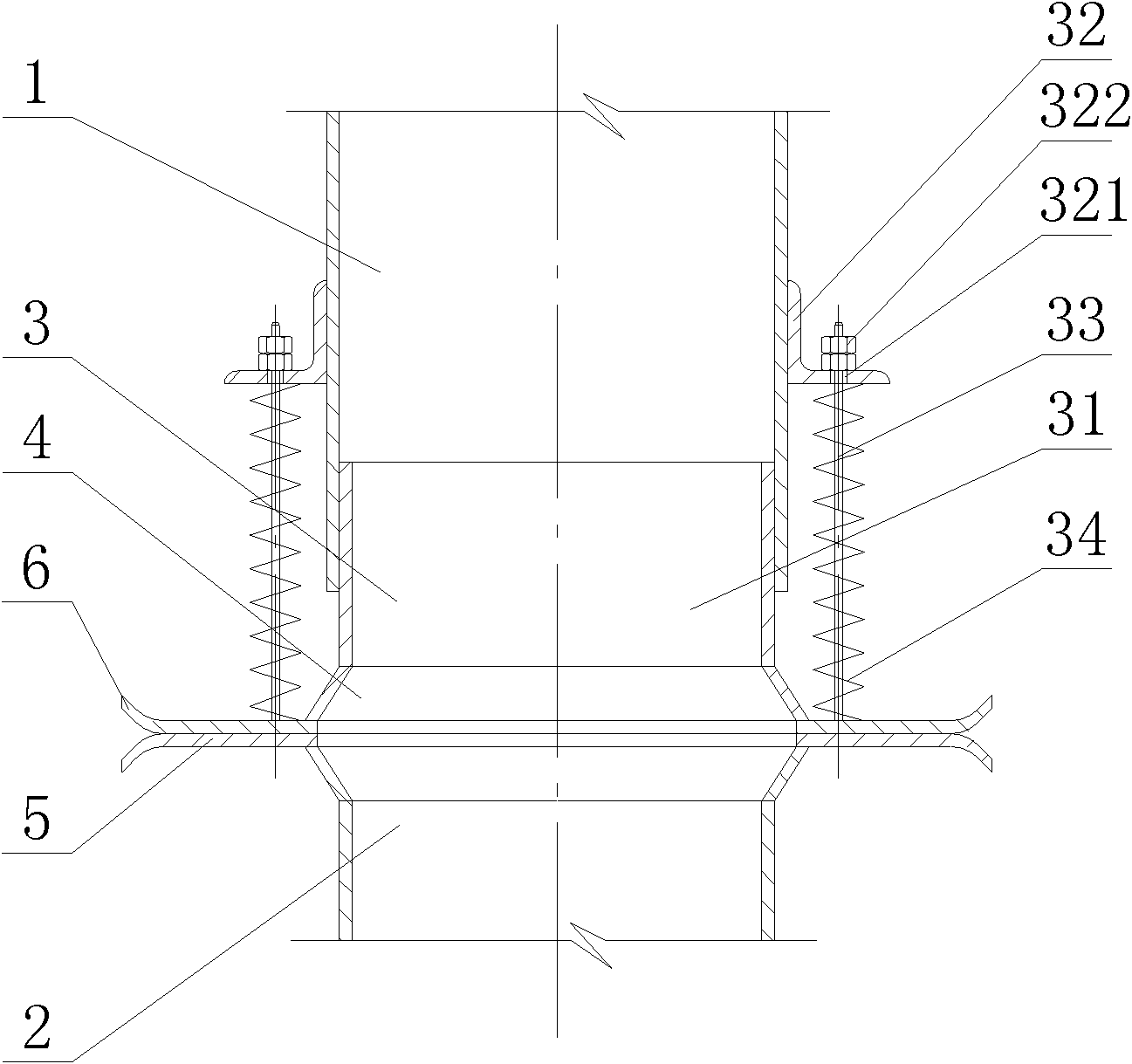 Device for jointing dust removing air pipes of movable discharging carriage, dust removing system and method for jointing air pipes