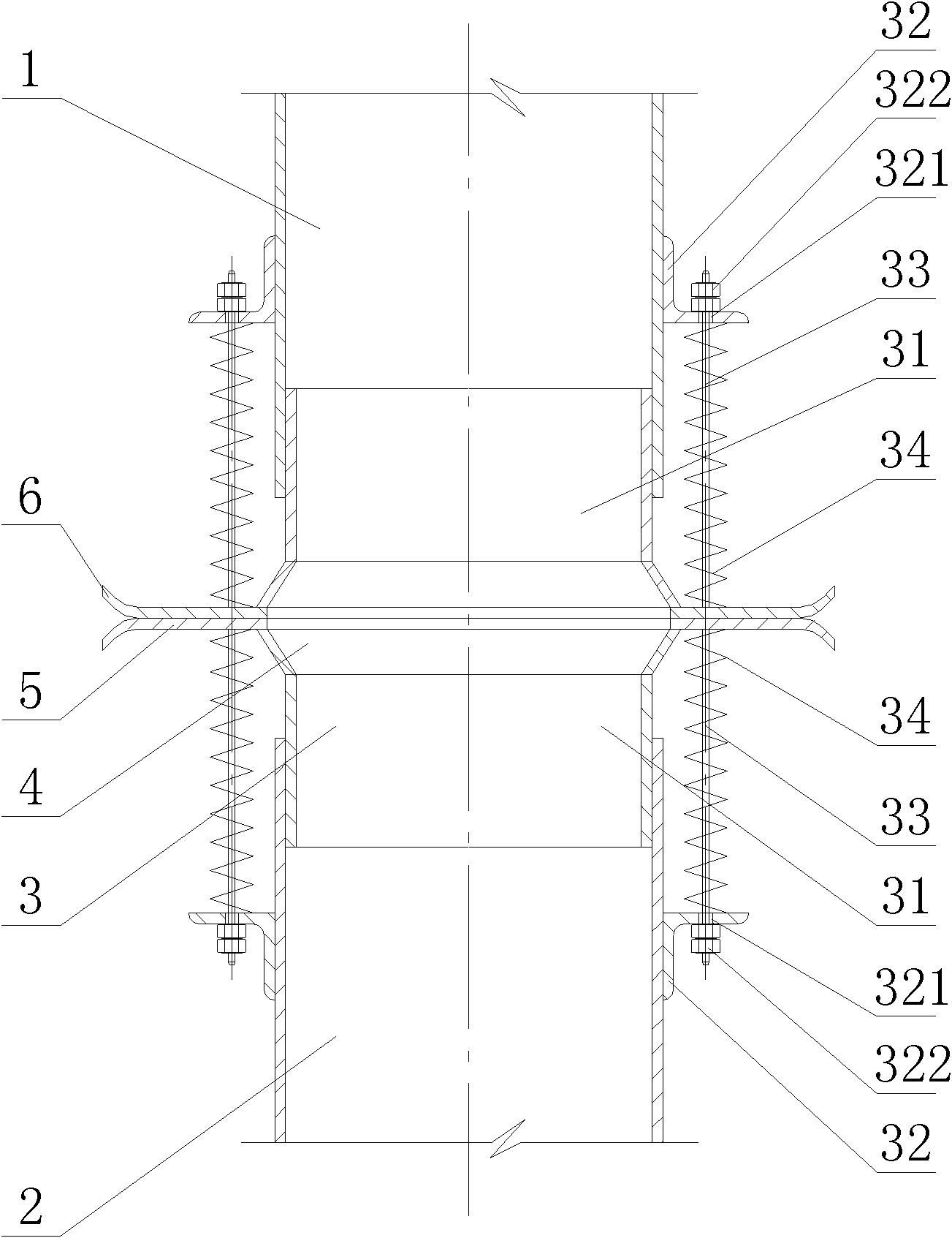 Device for jointing dust removing air pipes of movable discharging carriage, dust removing system and method for jointing air pipes