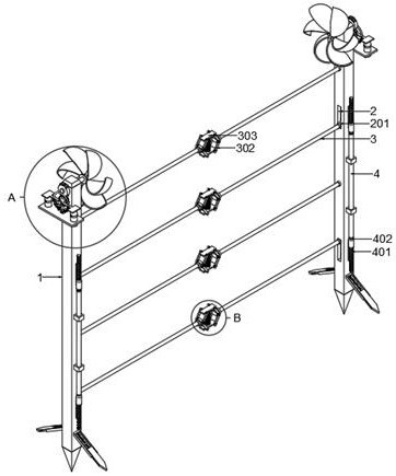 Wind-proof function ecological amplification device of grassland enclosure net