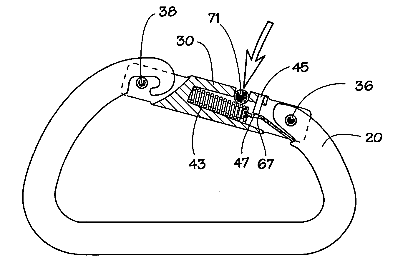 Hinge locking carabiner