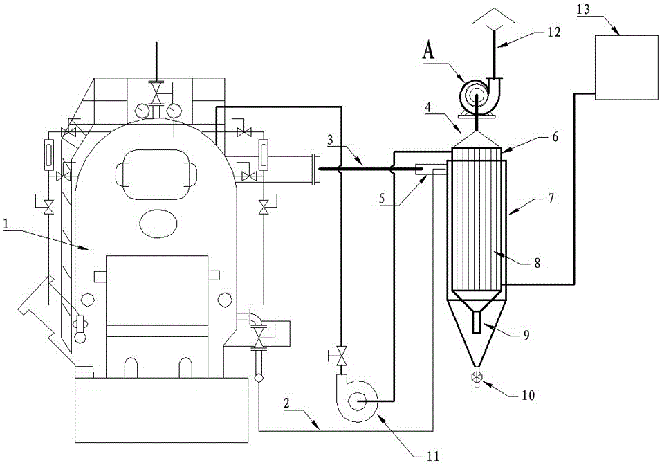 Residual heat recycling and dust removal integrated coal-fired boiler with conveniently detachable draught fan