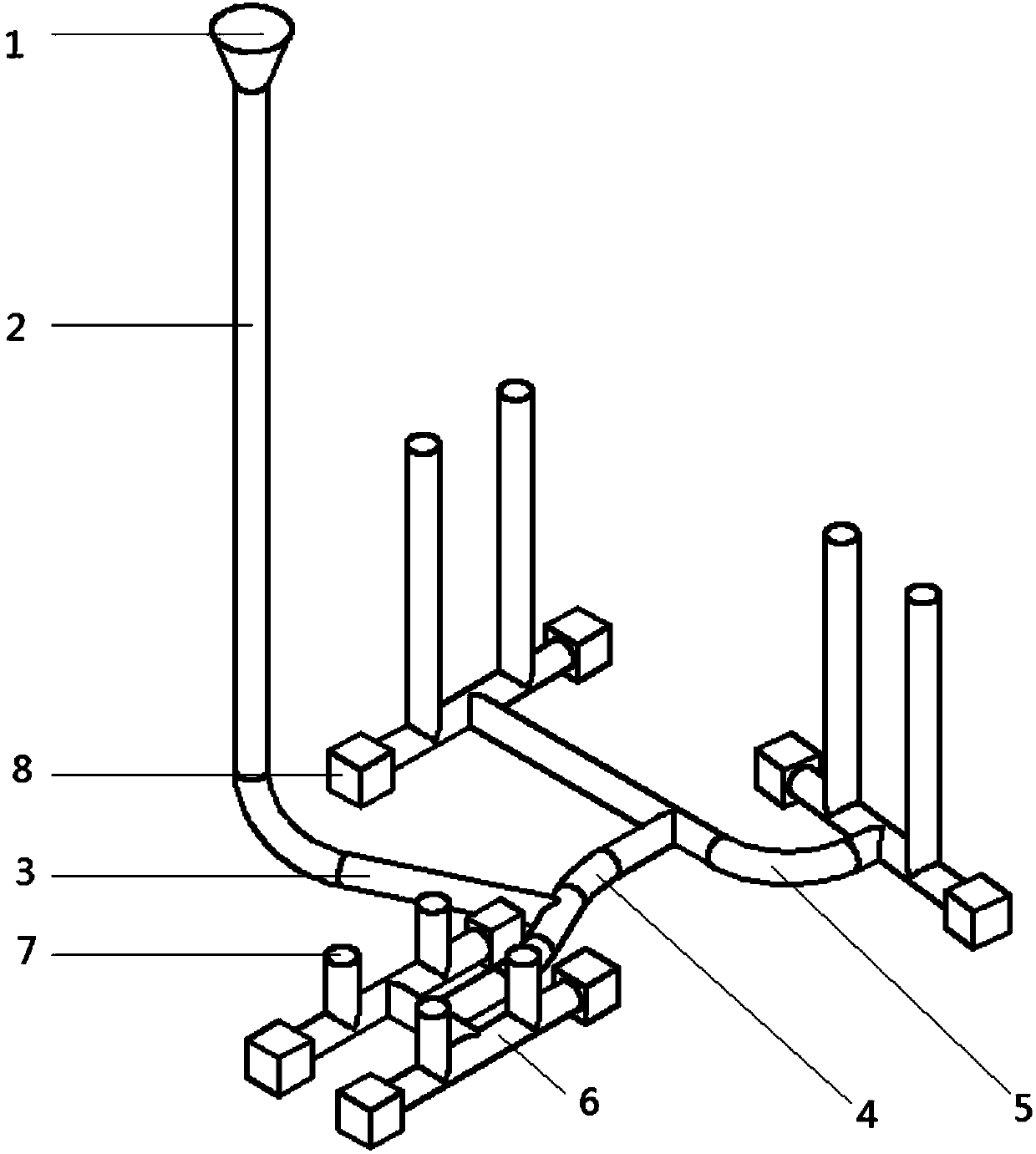 Pouring system for large valve casing type steel castings