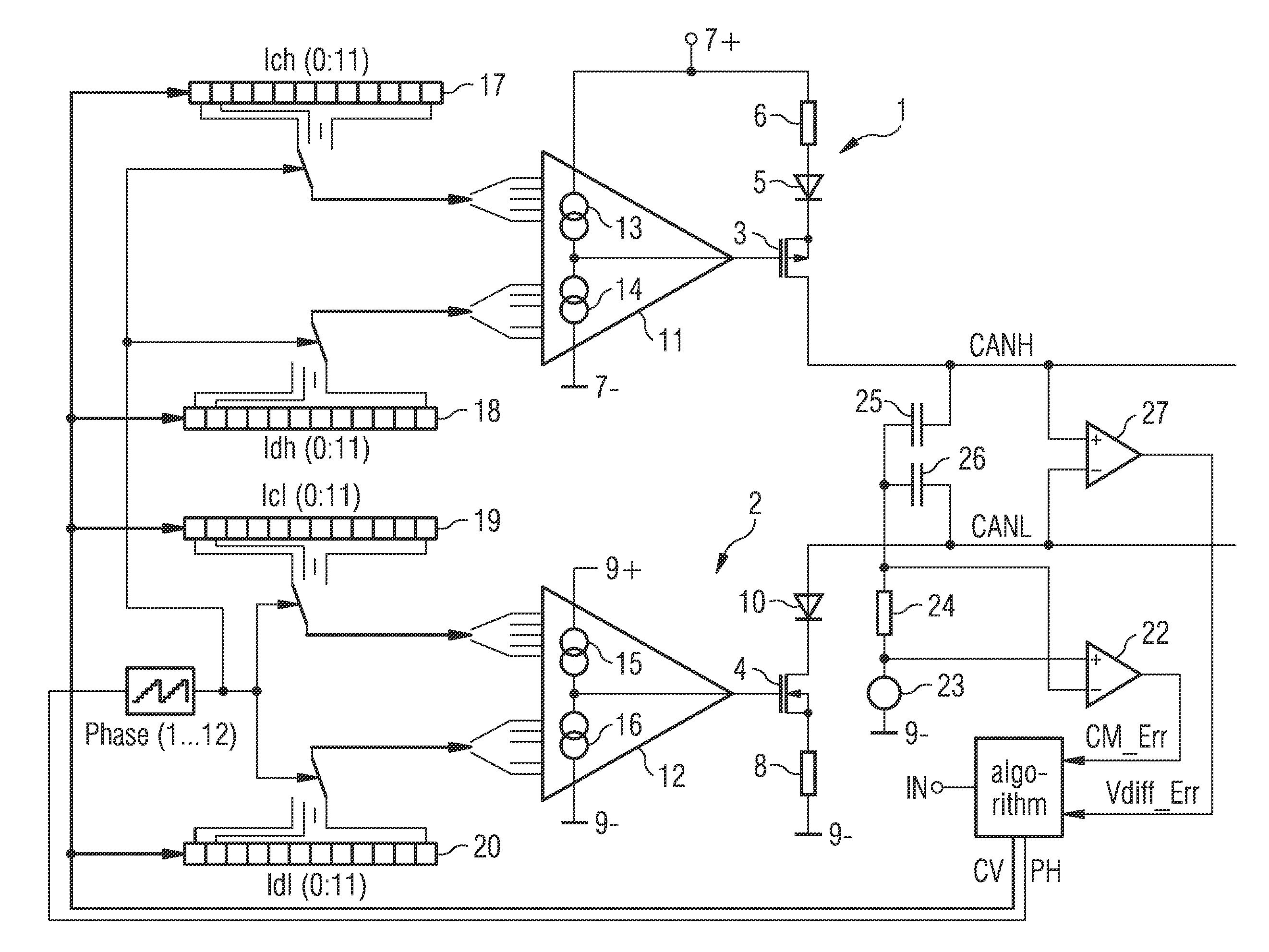 Driver circuit for a two-wire conductor and method for generating two output currents for a two-wire conductor