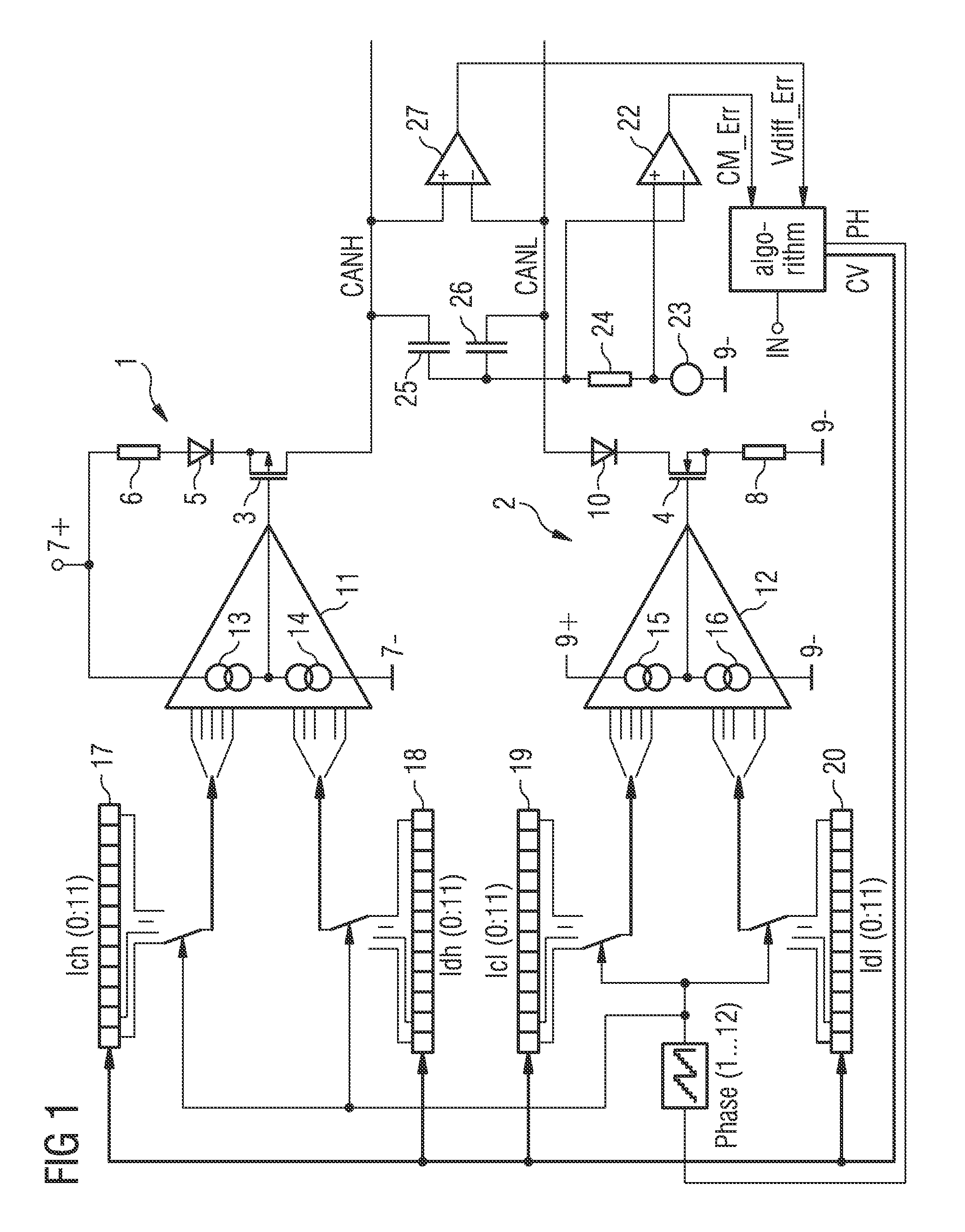 Driver circuit for a two-wire conductor and method for generating two output currents for a two-wire conductor