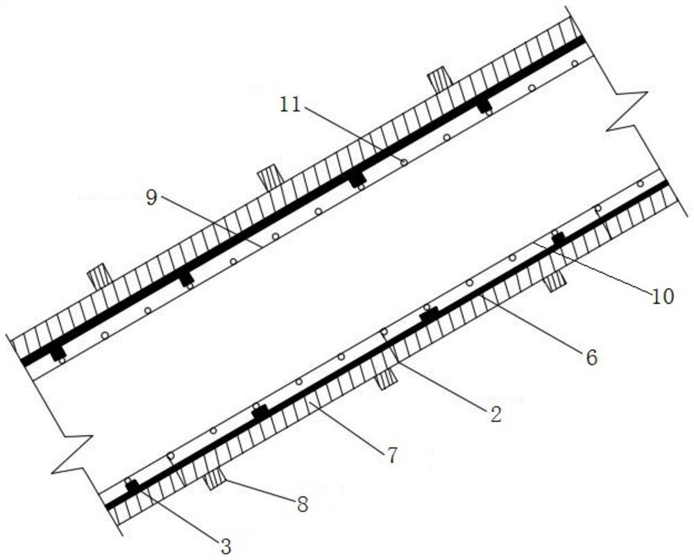 Inclined member steel bar reinforcing device and reinforcing method