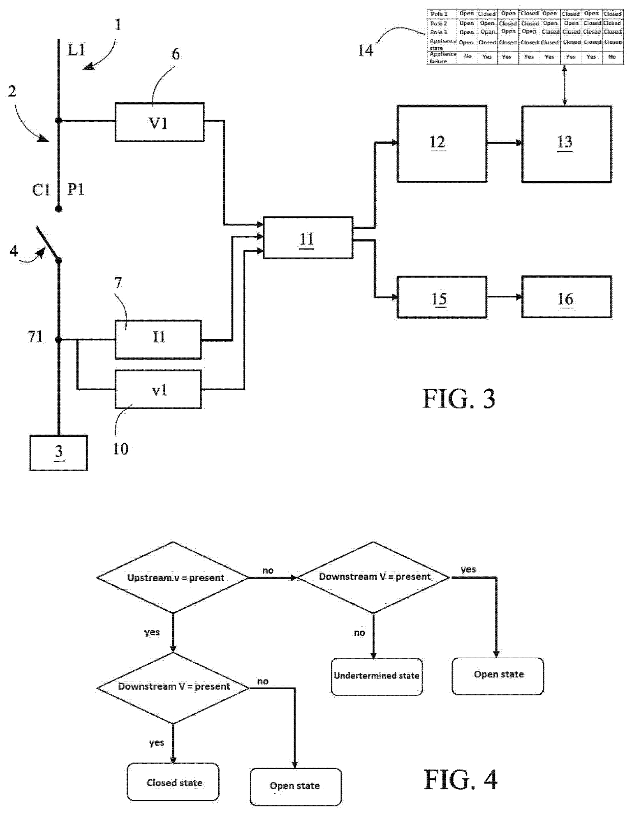 Method for detecting the state of an electrical protection appliance in an electrical installation and detection device implementing said method