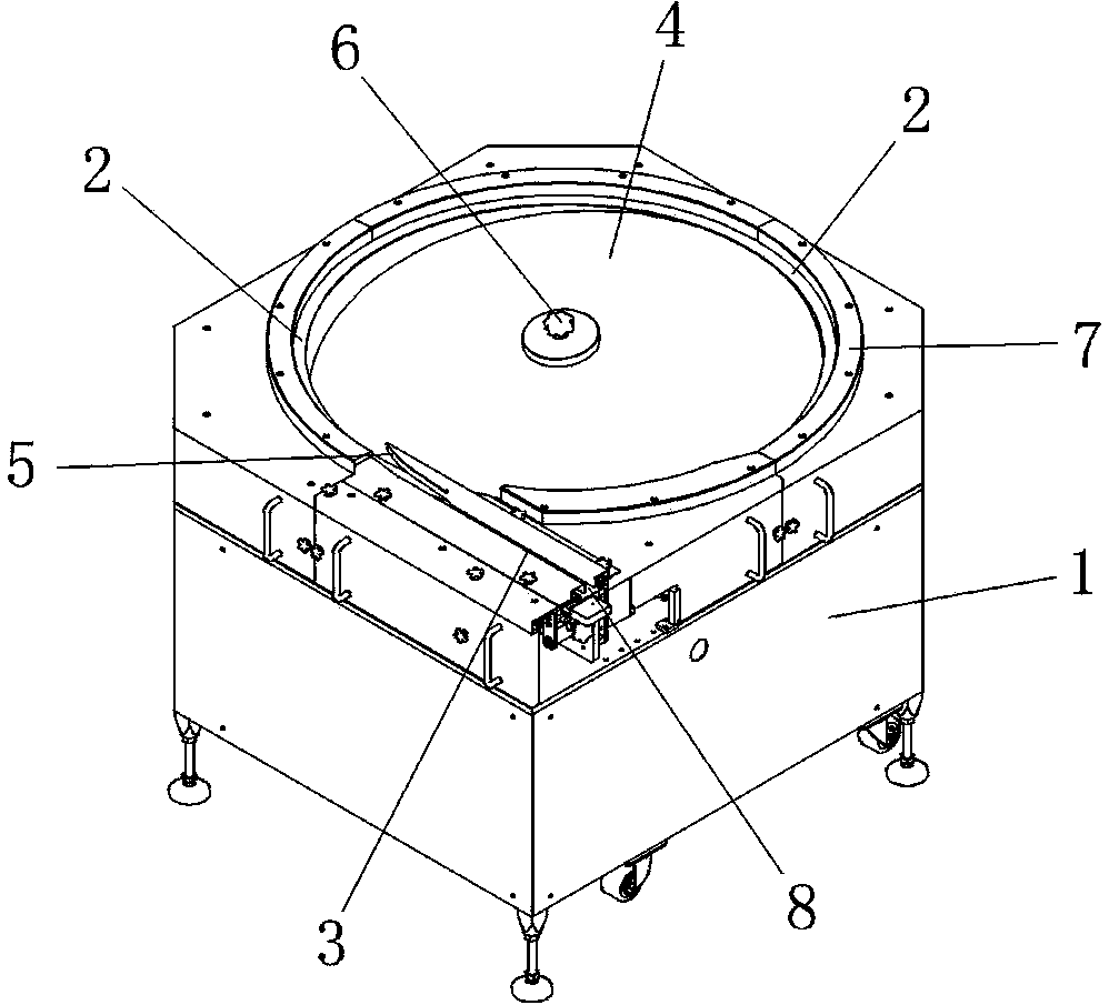 Material arrangement machine with inclined tray