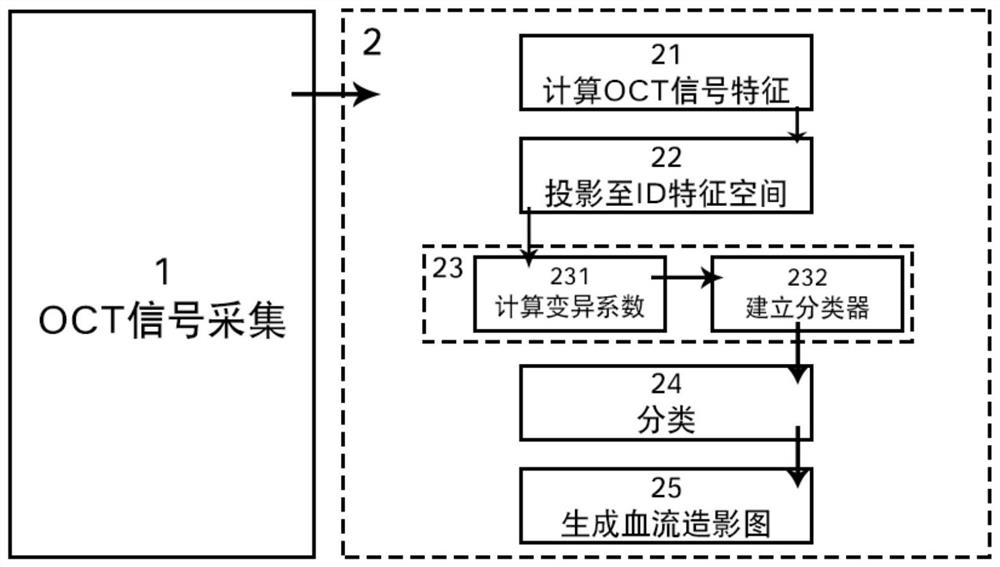 Optical coherence tomography based three-dimensional blood flow imaging method based on feature space