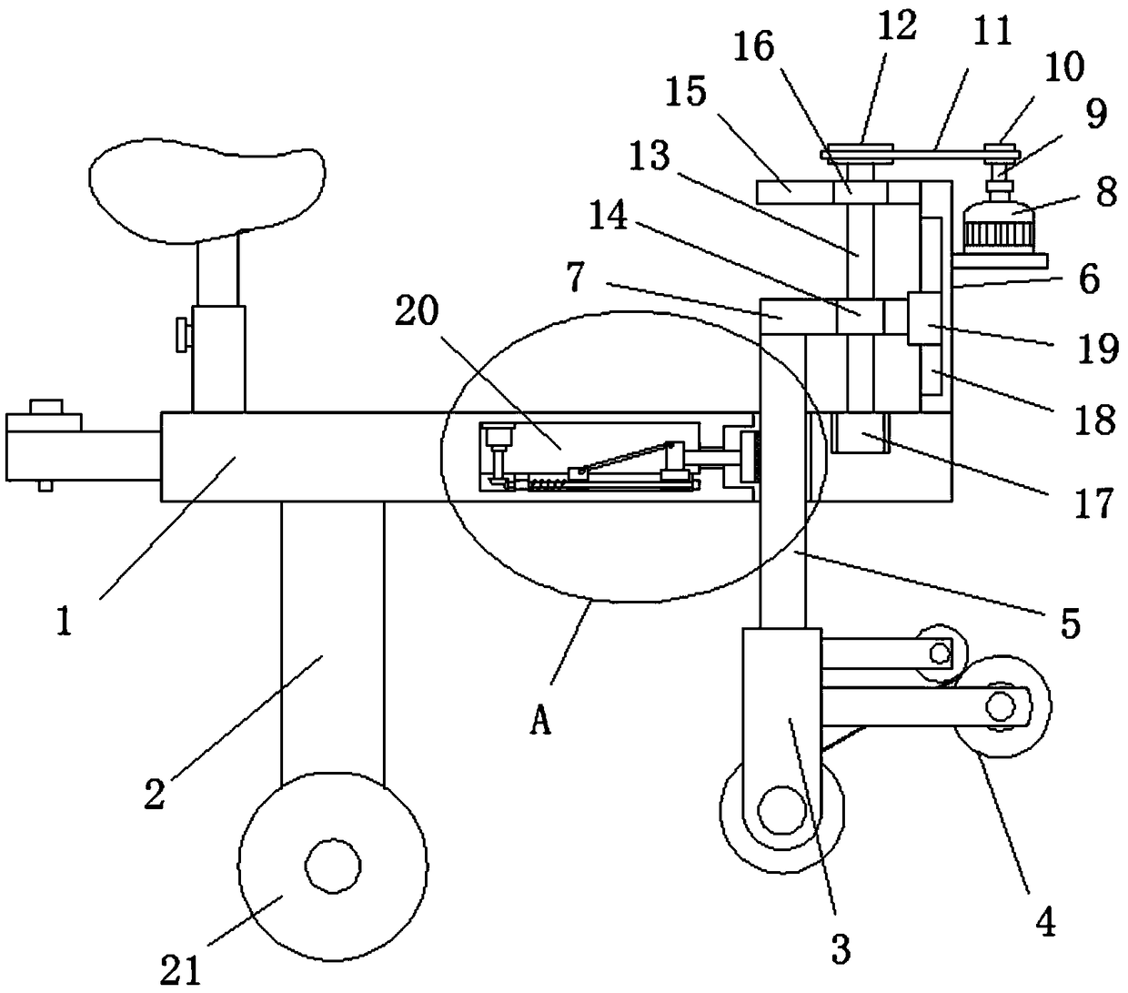 Height adjustable film laying device for selenium-containing sand watermelon film laying machine