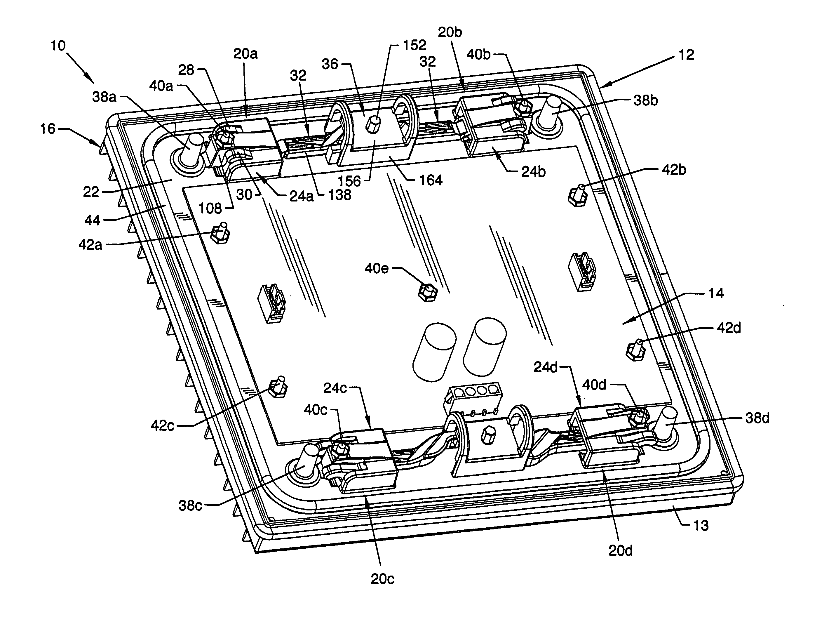 Electronic display module having a four-point latching system for incorporation into an electronic sign and process