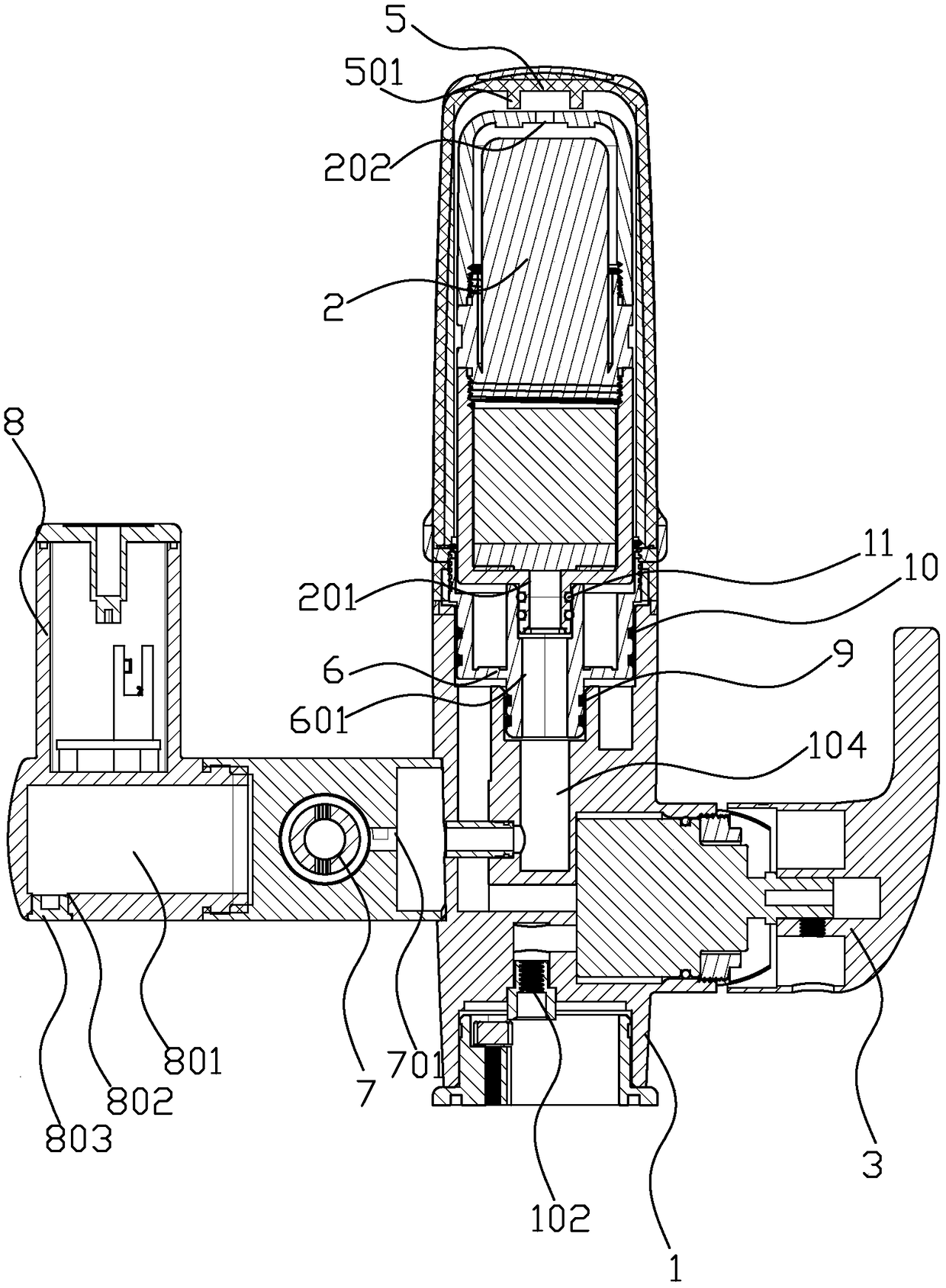 Water treatment faucet with detector