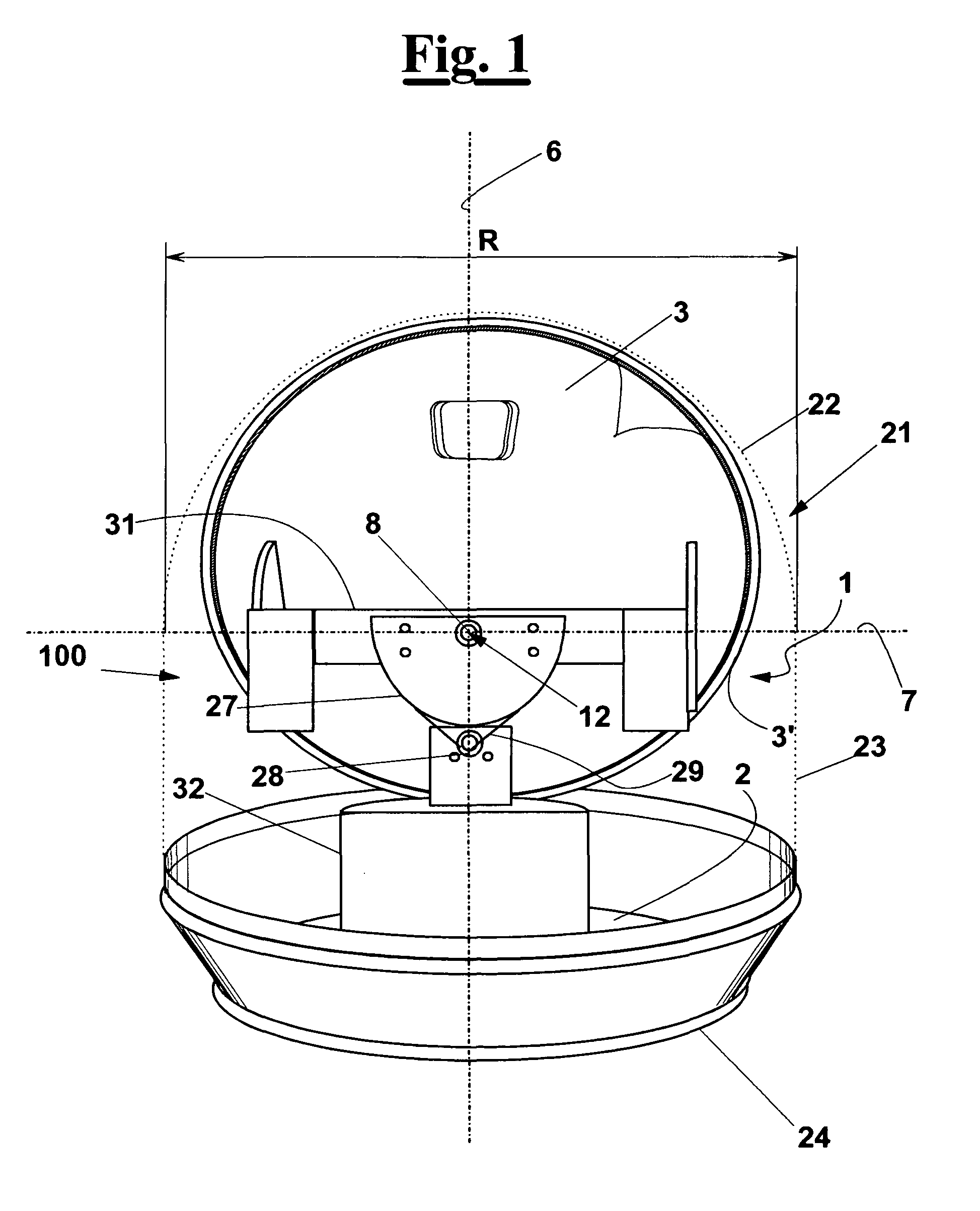 Three-axes aerial dish pointing device with minimum radome encumbrance