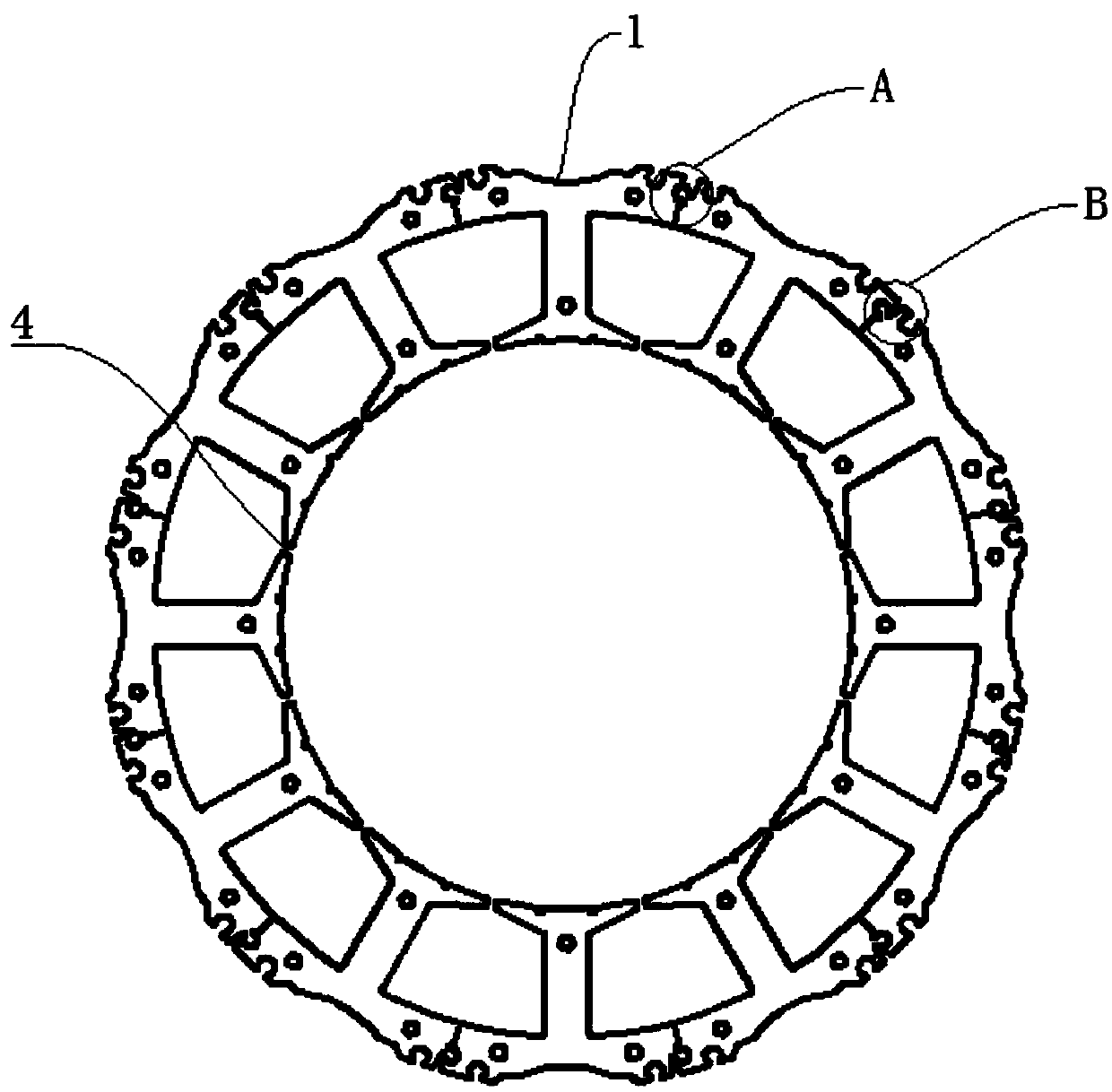 Blocking stator punching sheet, stator core and motor