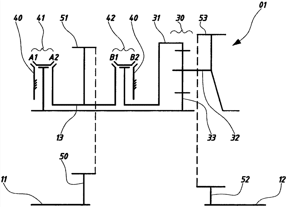 Three-speed transmission provided with two input shafts