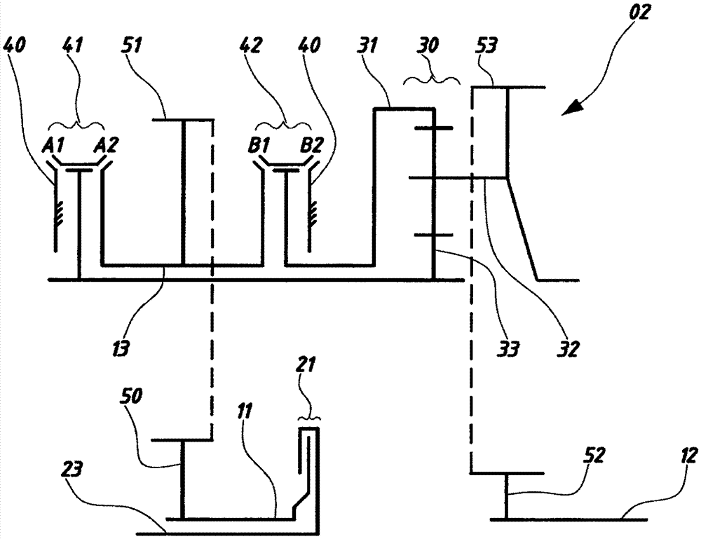 Three-speed transmission provided with two input shafts