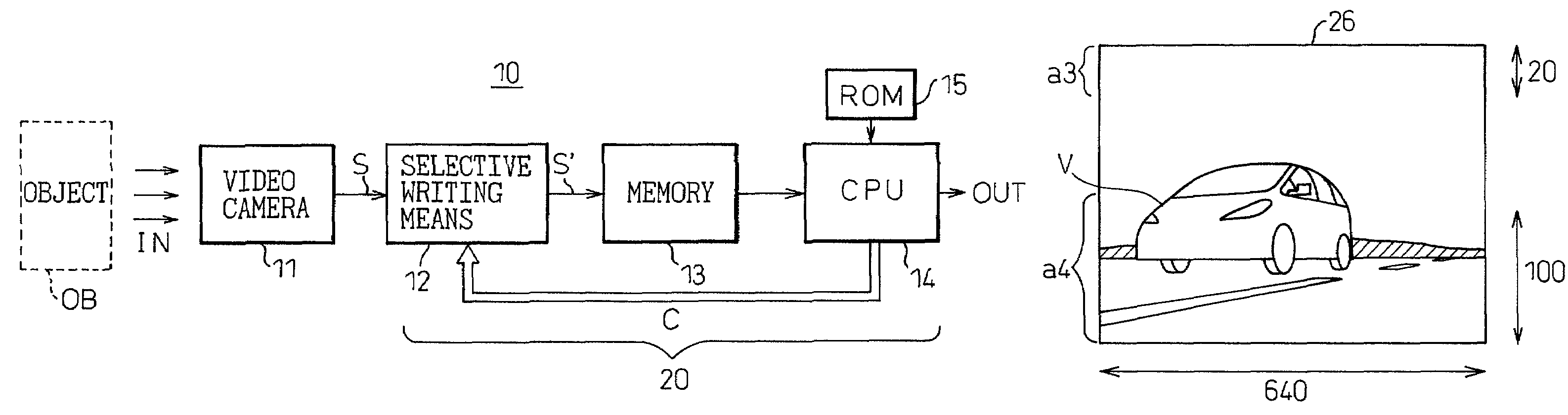 Image processing apparatus for selectively storing specific regions of an image