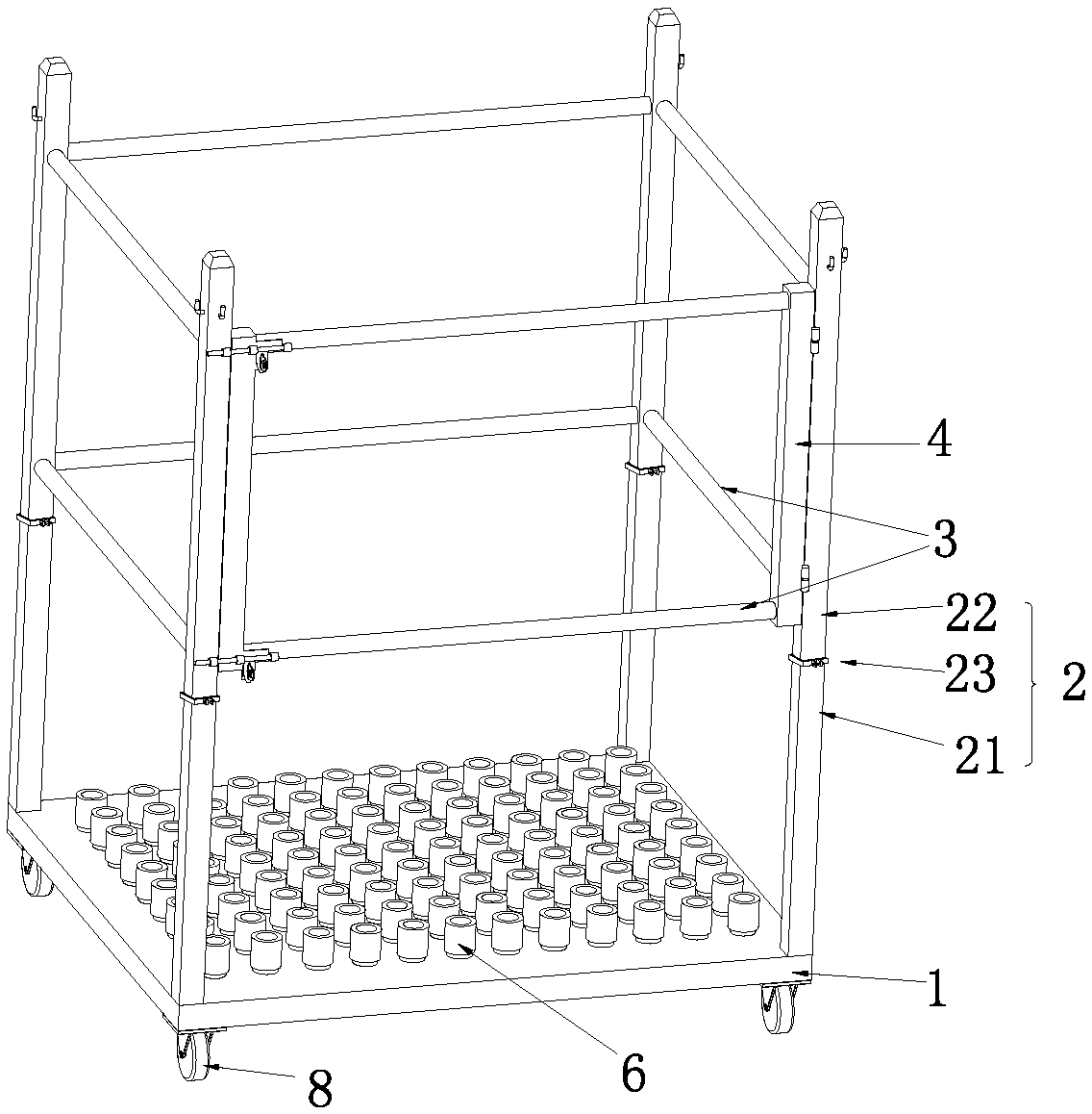 A rack for transshipment and storage of composite insulators