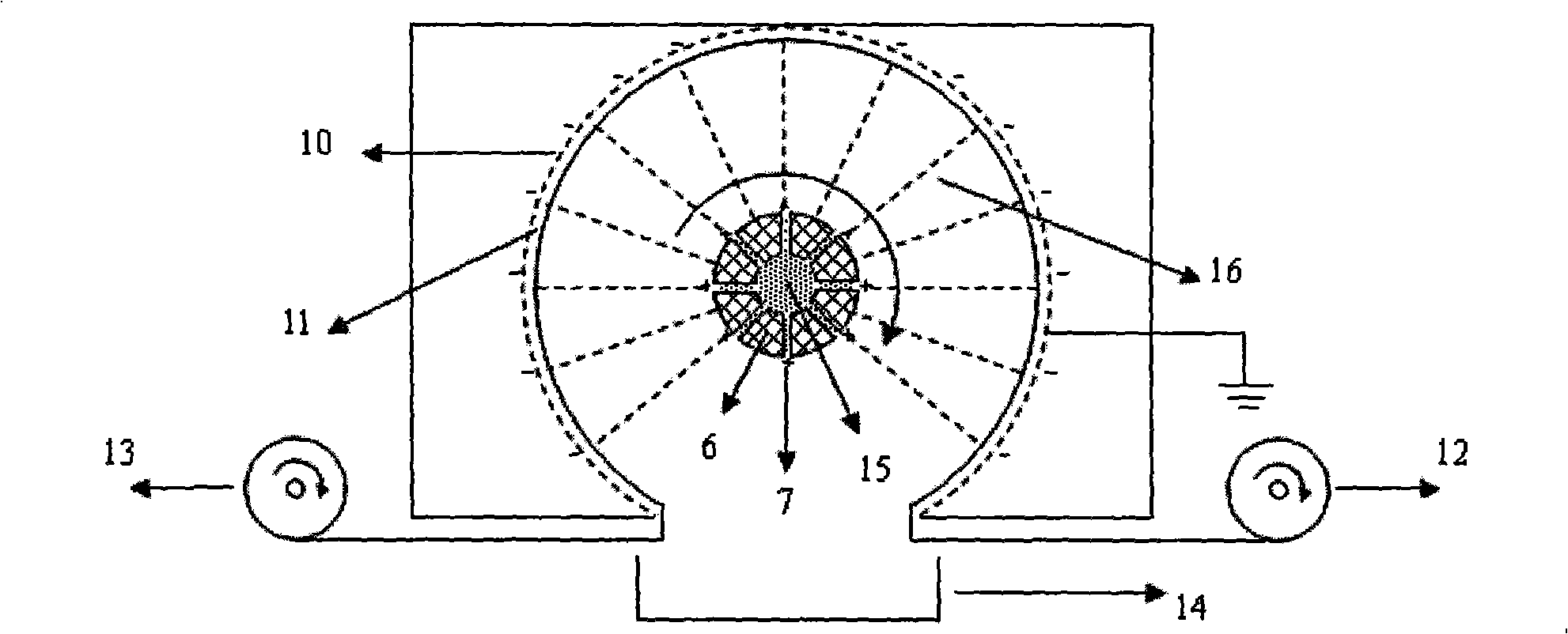 Method for producing continuous high-efficiency nano fibre nonwoven fabric and production device thereof