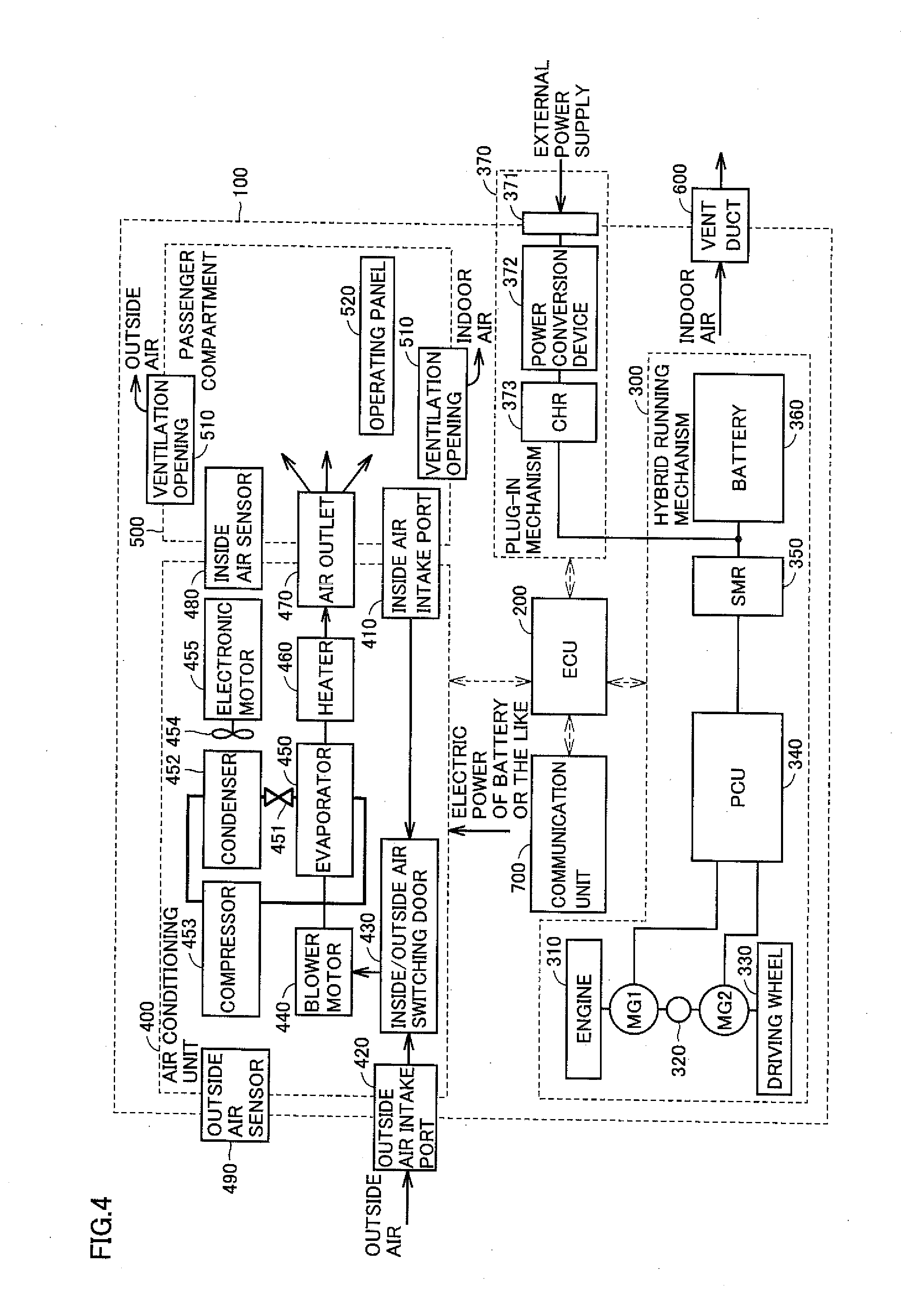 Vehicle comprising air conditioning apparatus