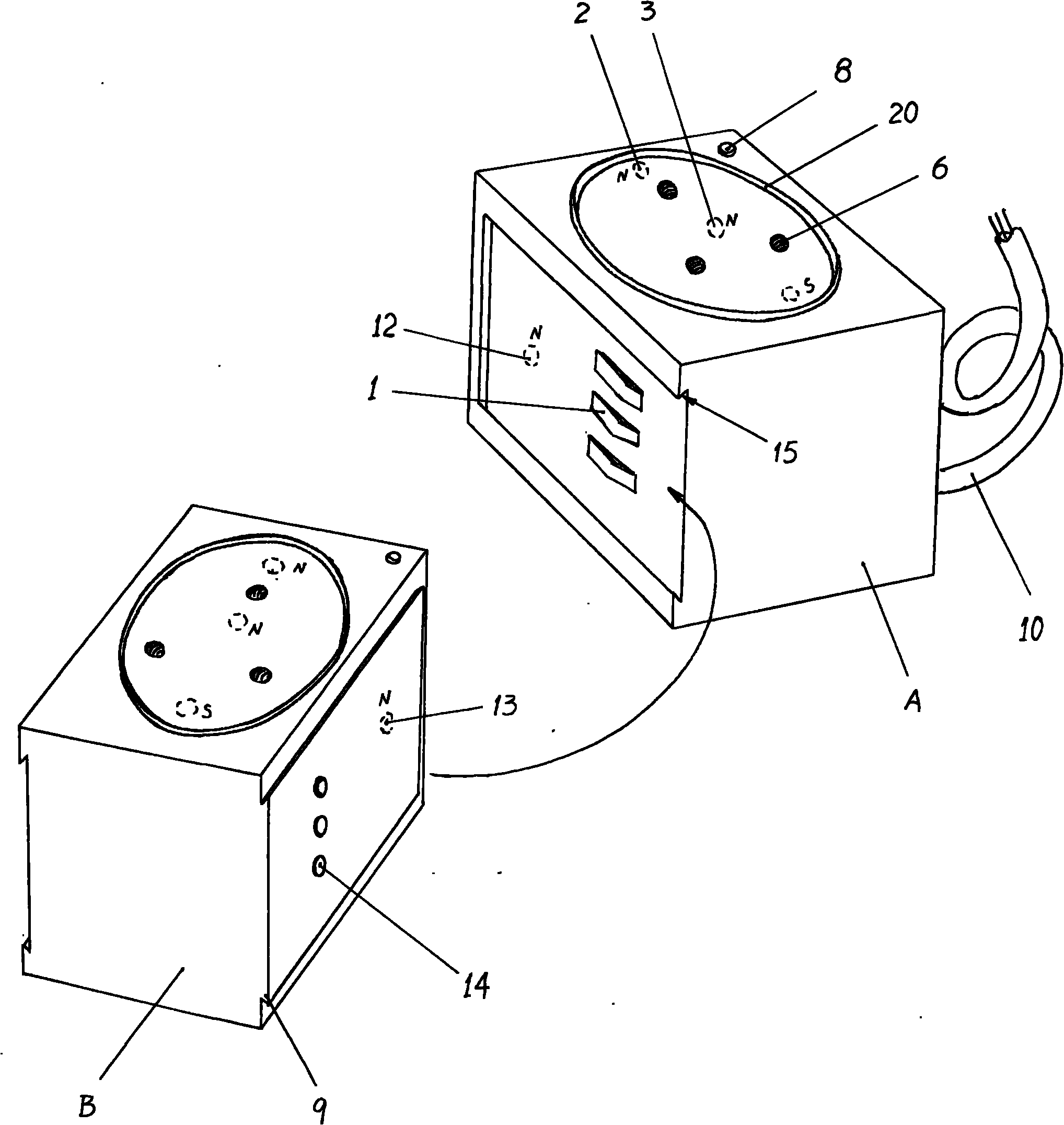 Magnetic suction socket and combination socket