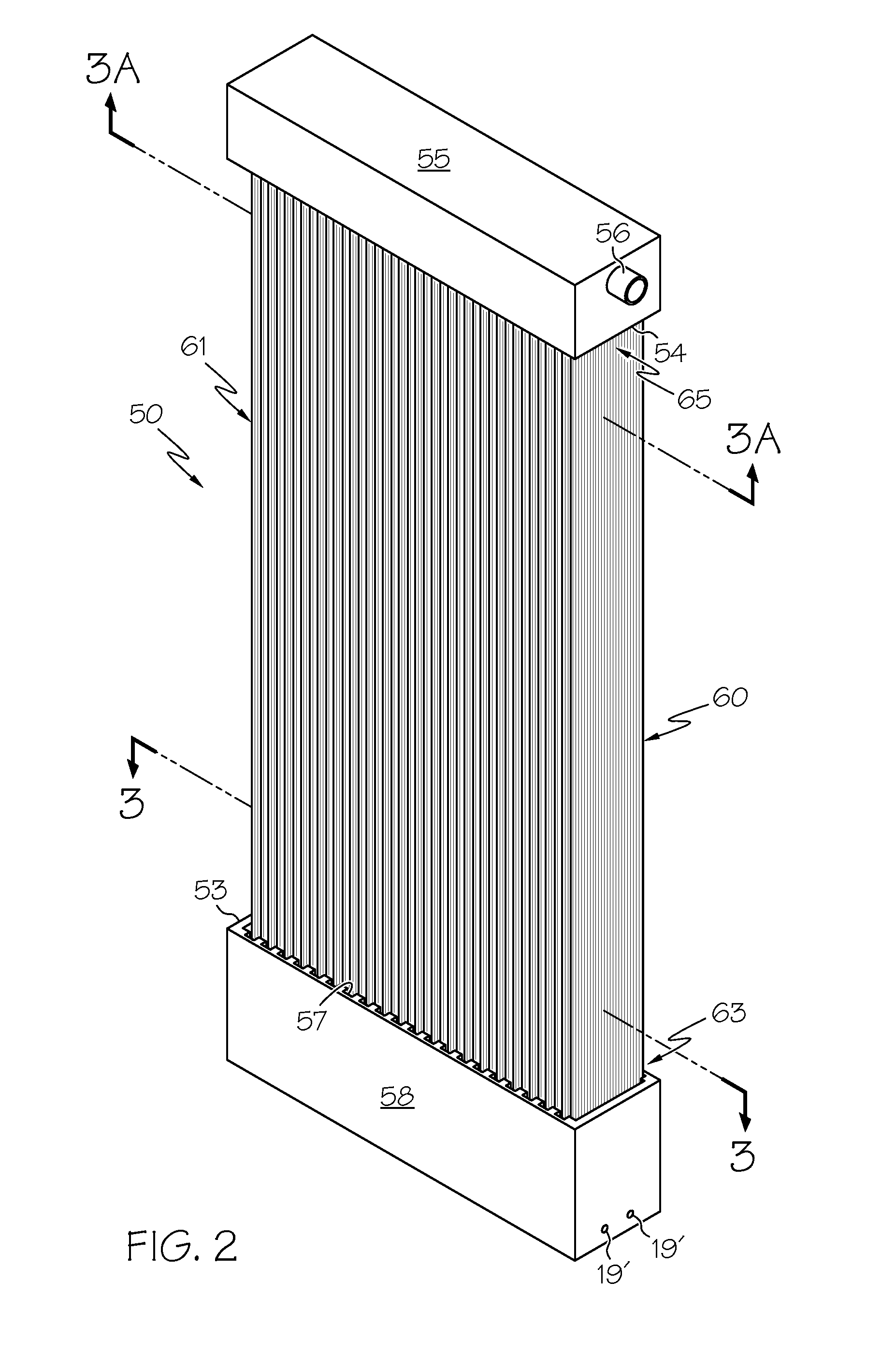 Hollow fiber membrane module with miniskeins in miniheaders having a zig-zag configuration