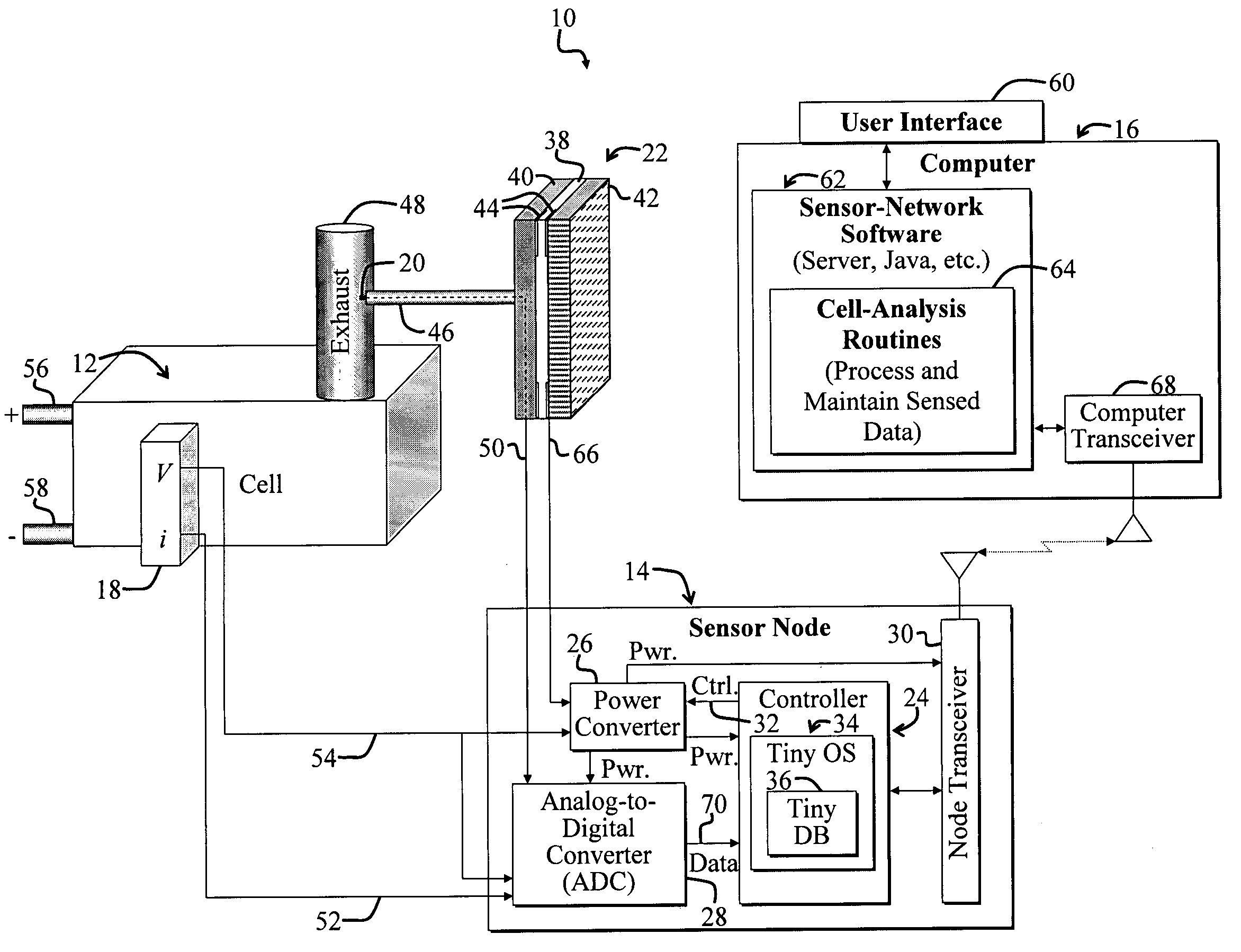 Wireless sensing node powered by energy conversion from sensed system