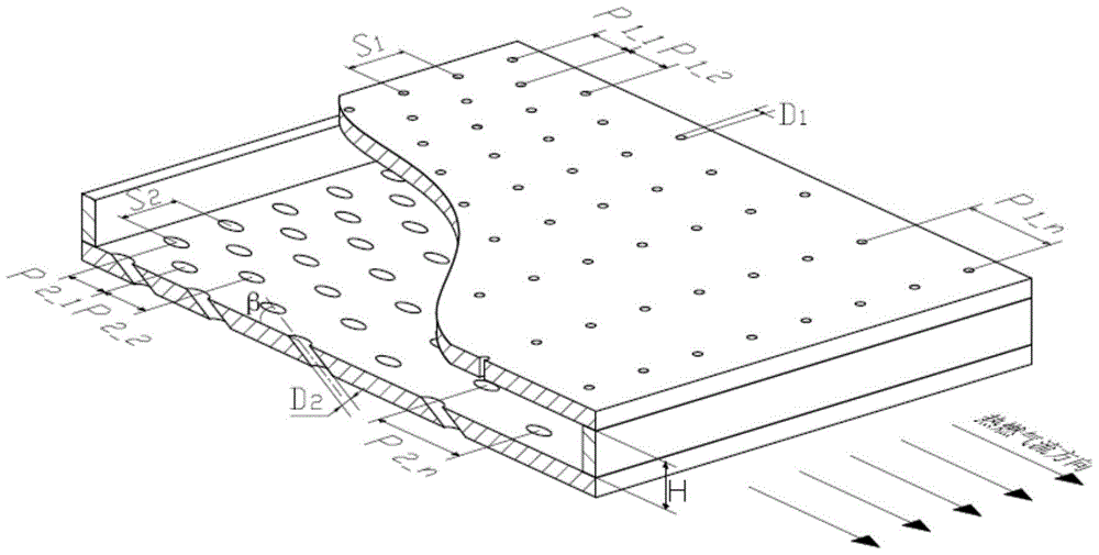 A variable-hole row-spacing impingement film cooling structure for the nozzle wall