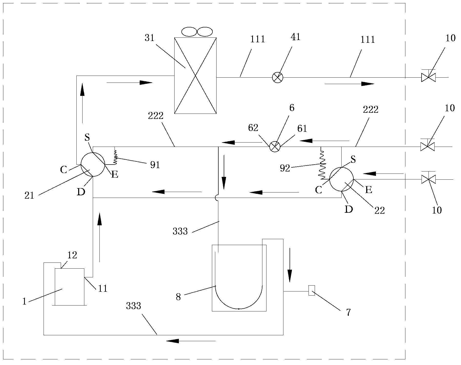 Refrigerant automatic recycling air conditioner system and control method thereof