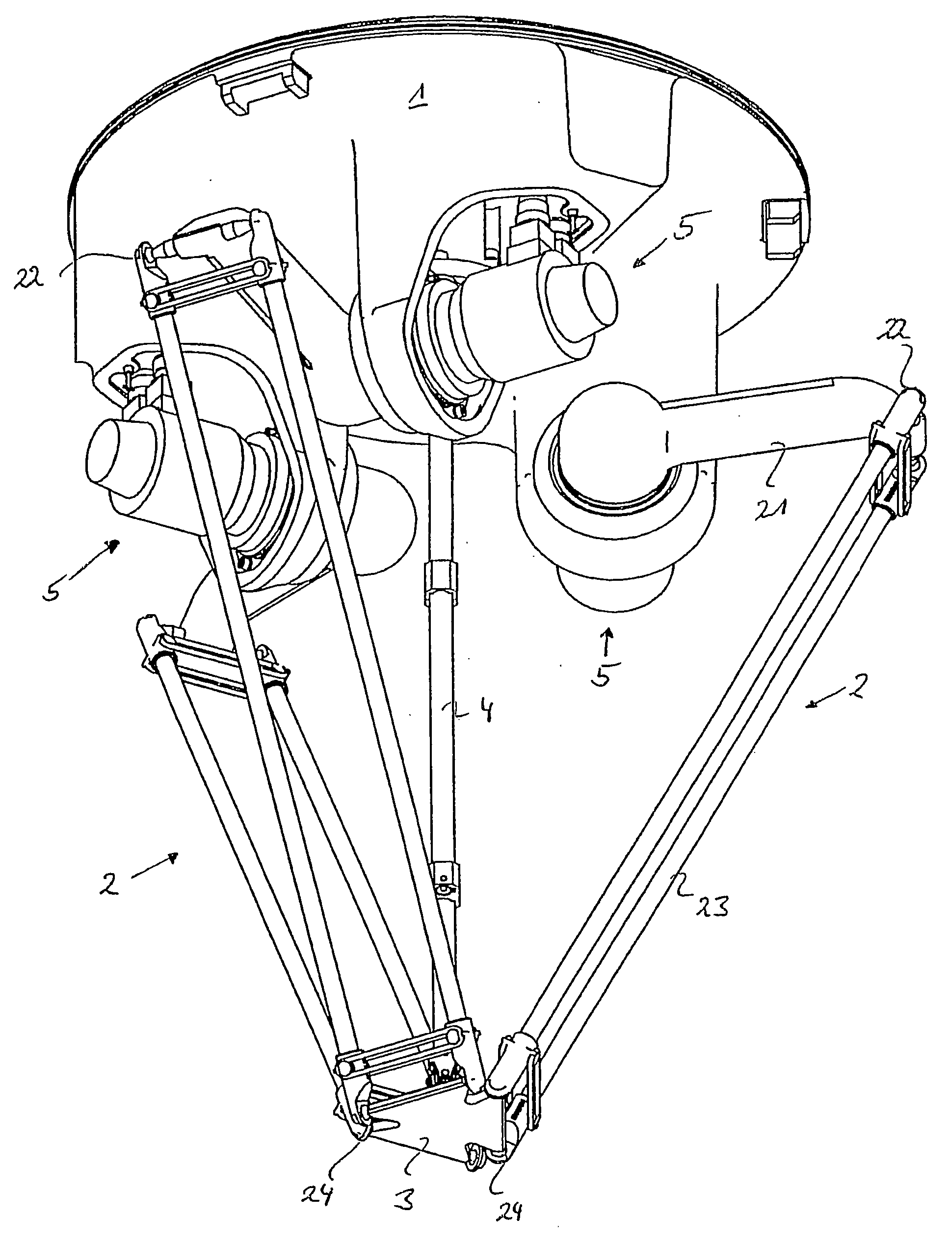 Parallel manipulator having backlash-free gearnings