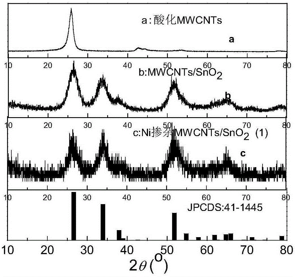 Nanocomposite made of magnetic-metal-doped multiwalled carbon nanotubes/tin dioxide