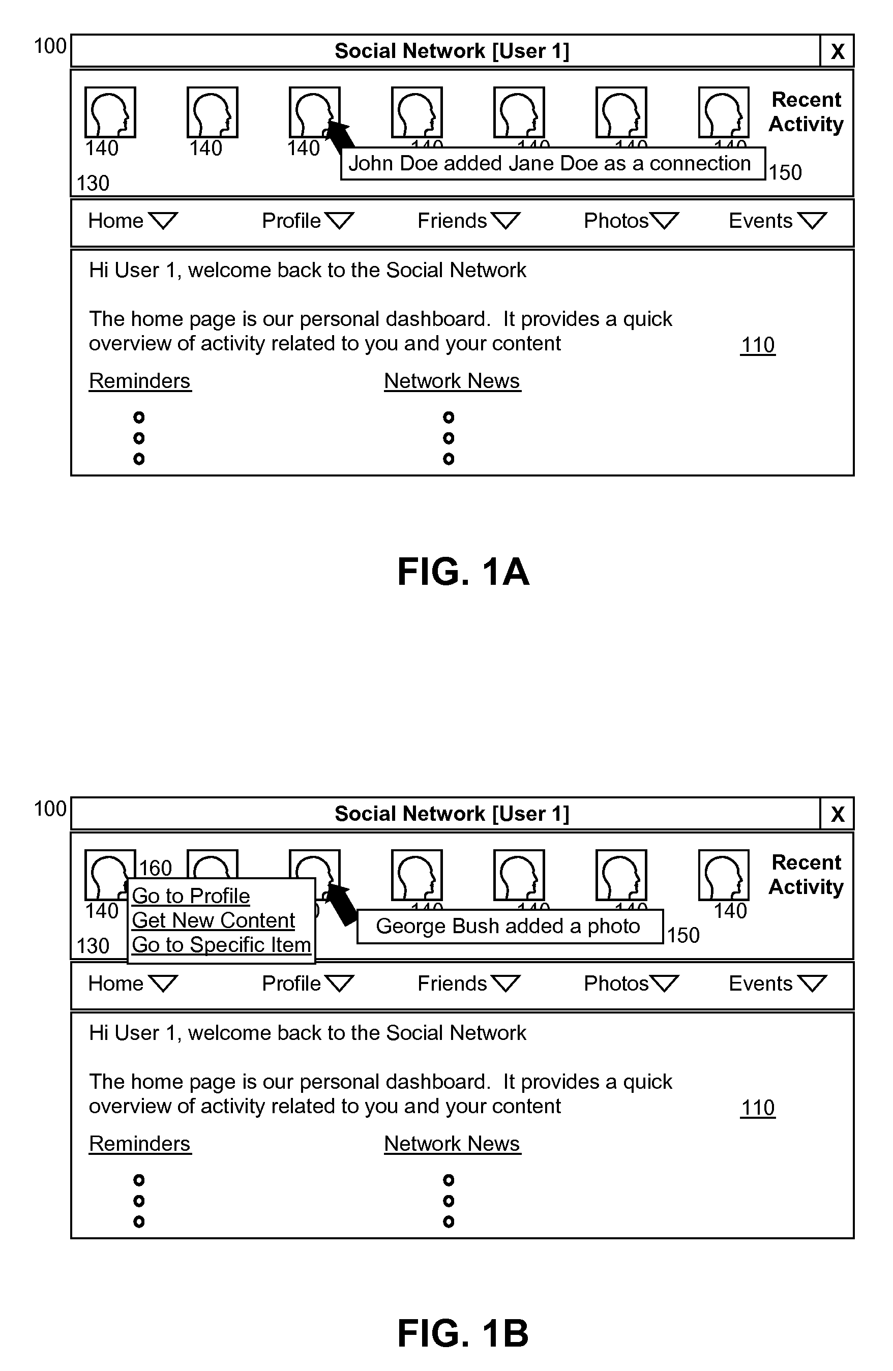 Site-wide navigation element for user activity in a social networking site