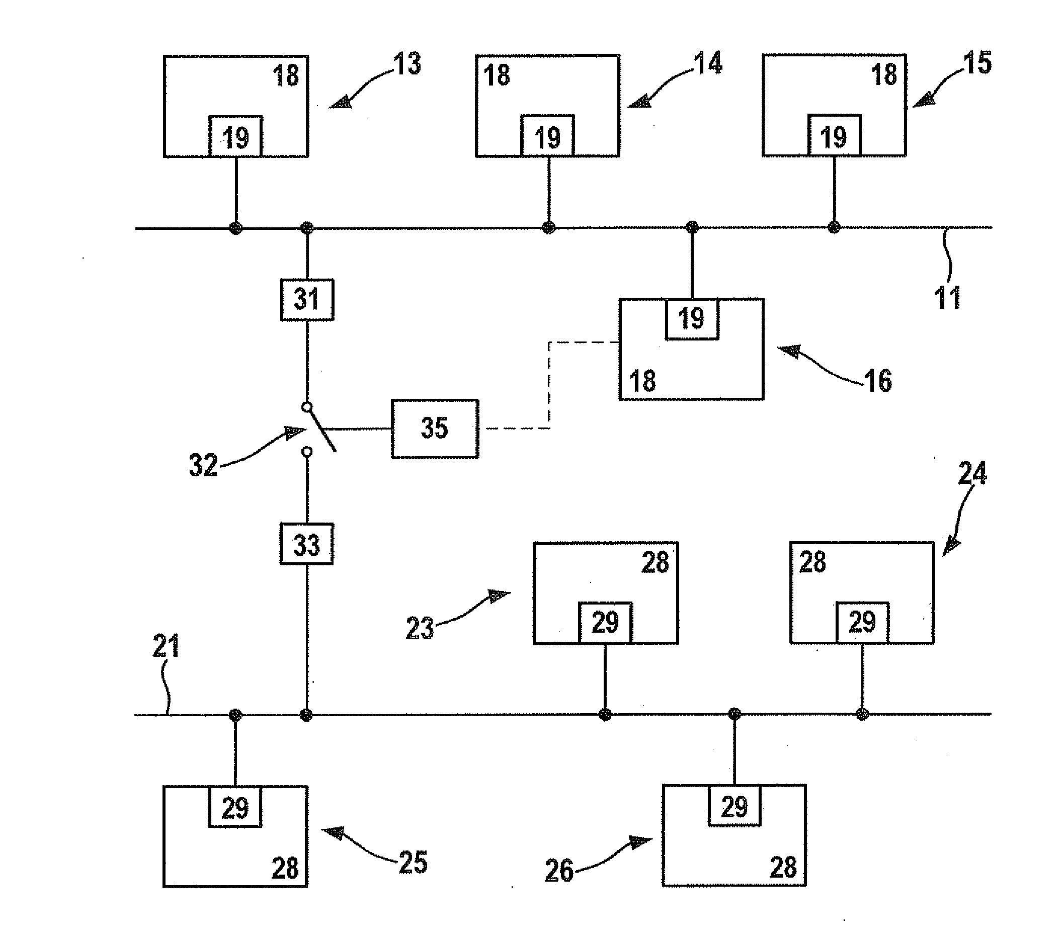 Synchronization of two communication networks of an electronic data-processing system