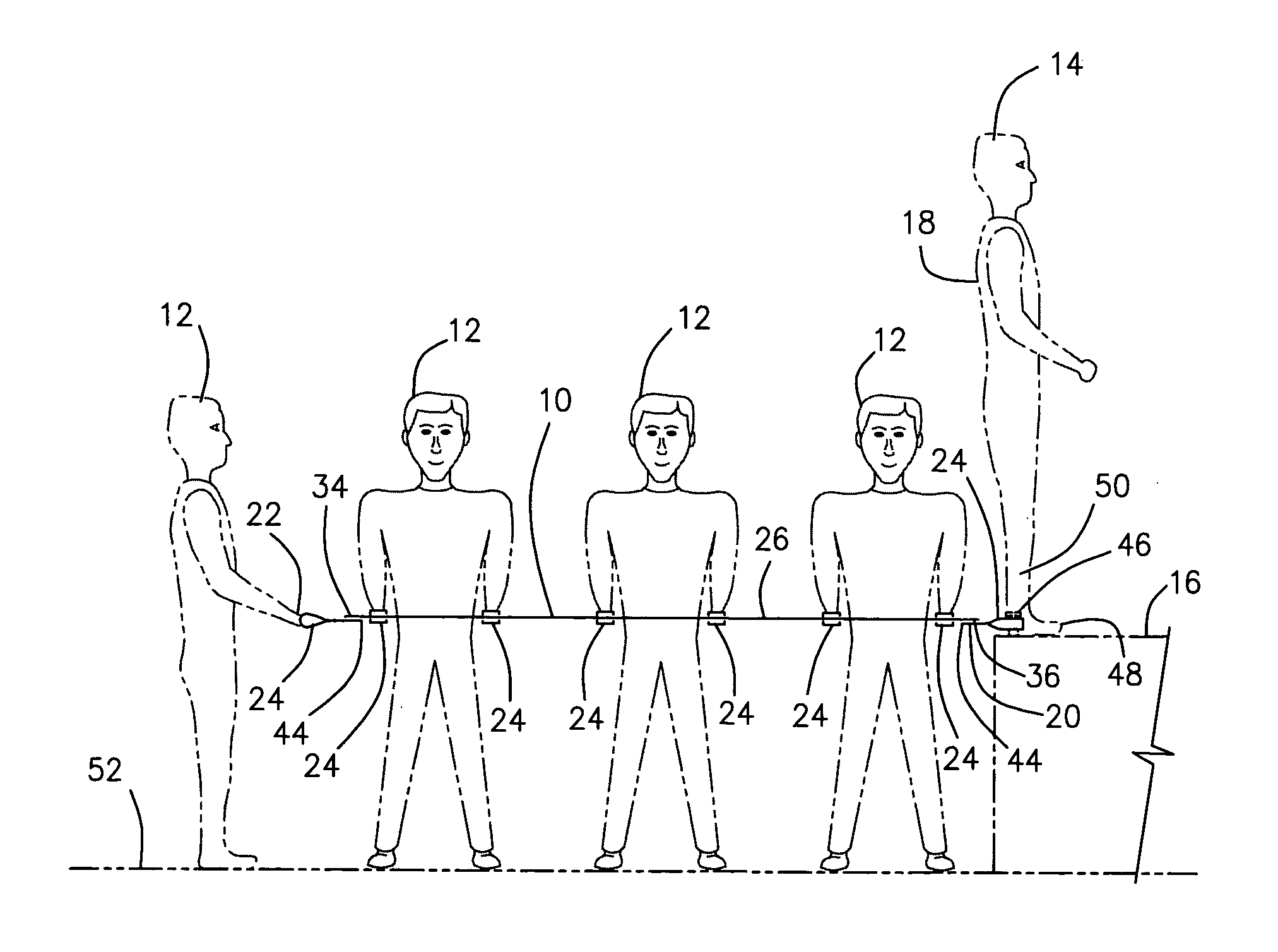 Method of catching in trust fall in ropes course