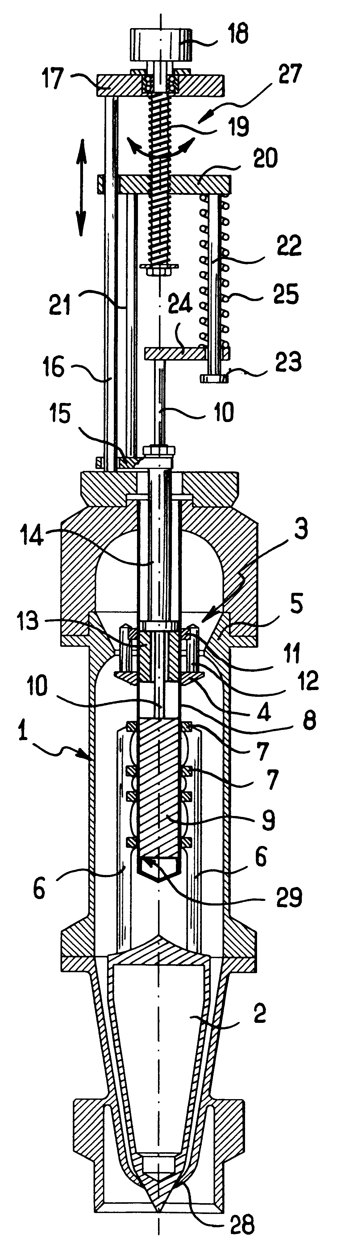 Filling spout whose flow rate can be adjusted by a single actuator device