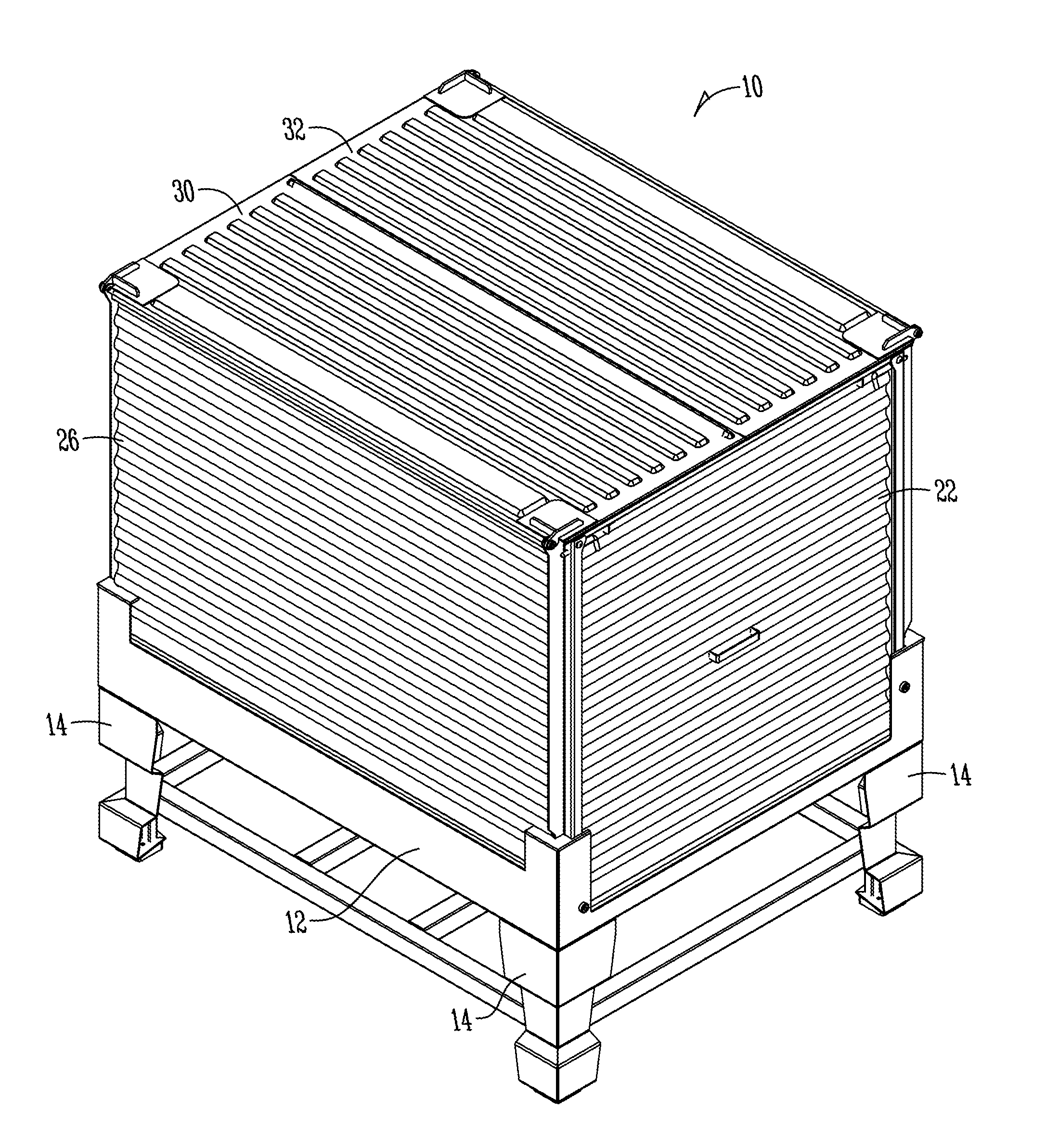 Folding seed box with fork lift base