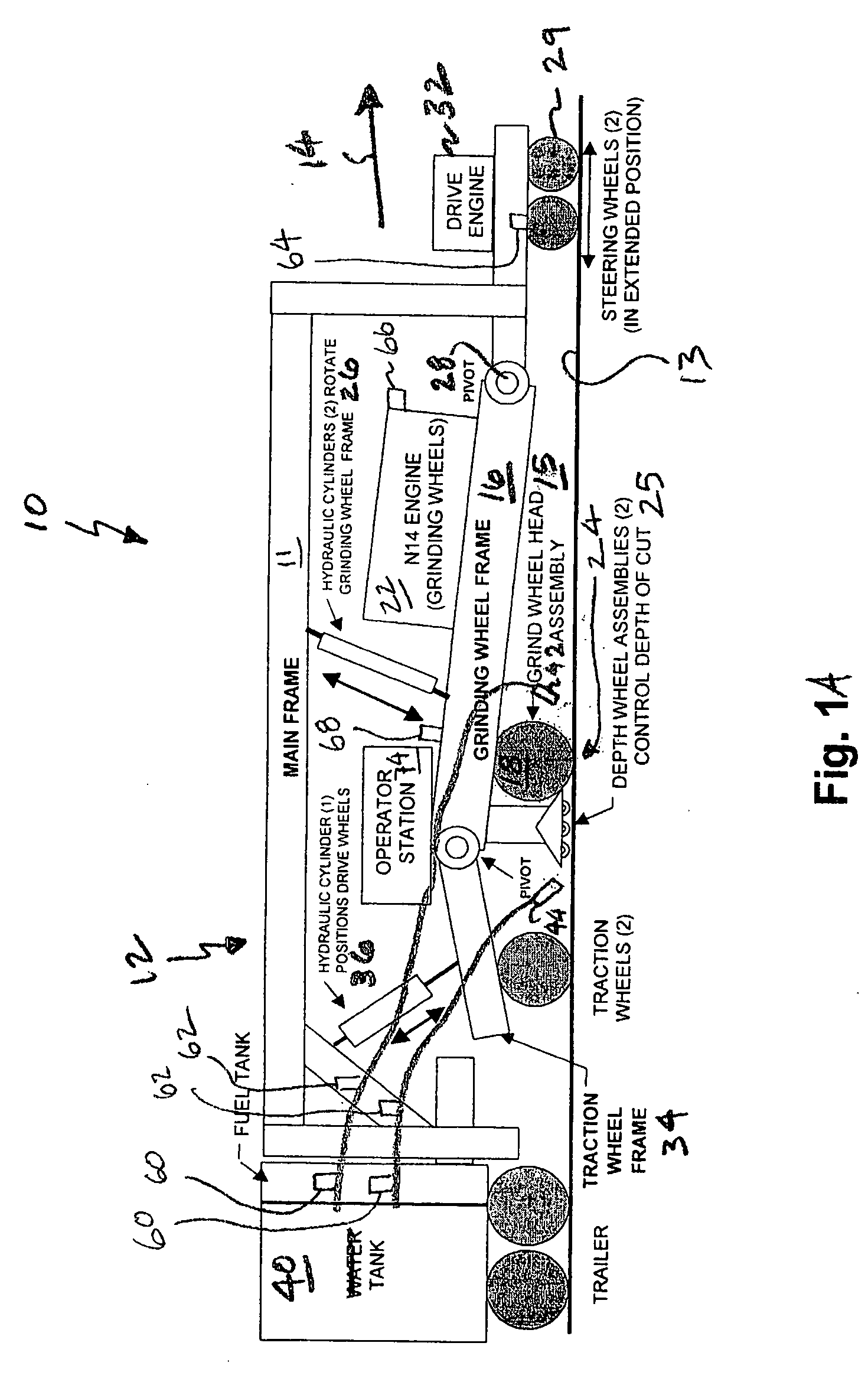 Roadway grinding/cutting apparatus and monitoring system