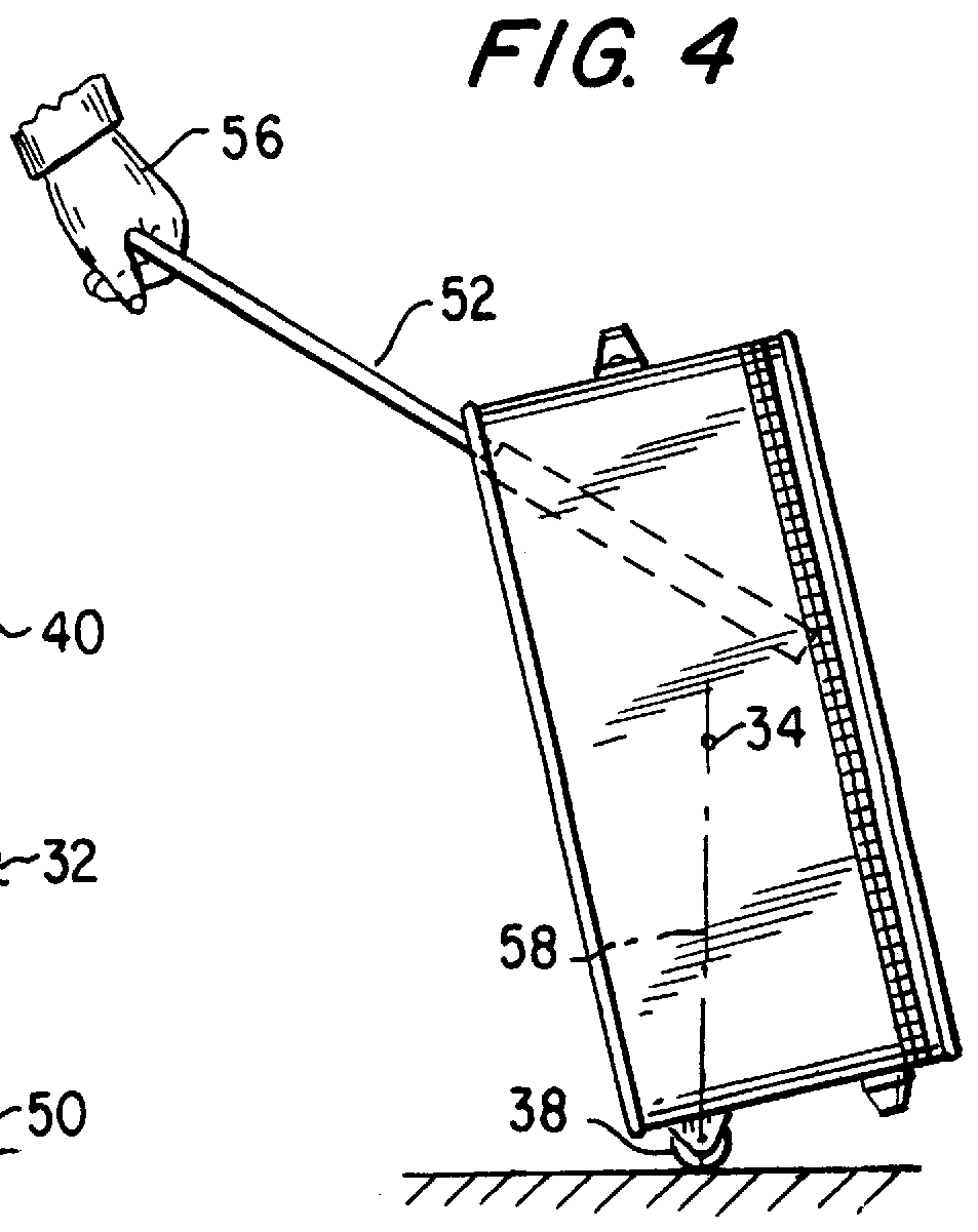 Inclined handle for wheeled case