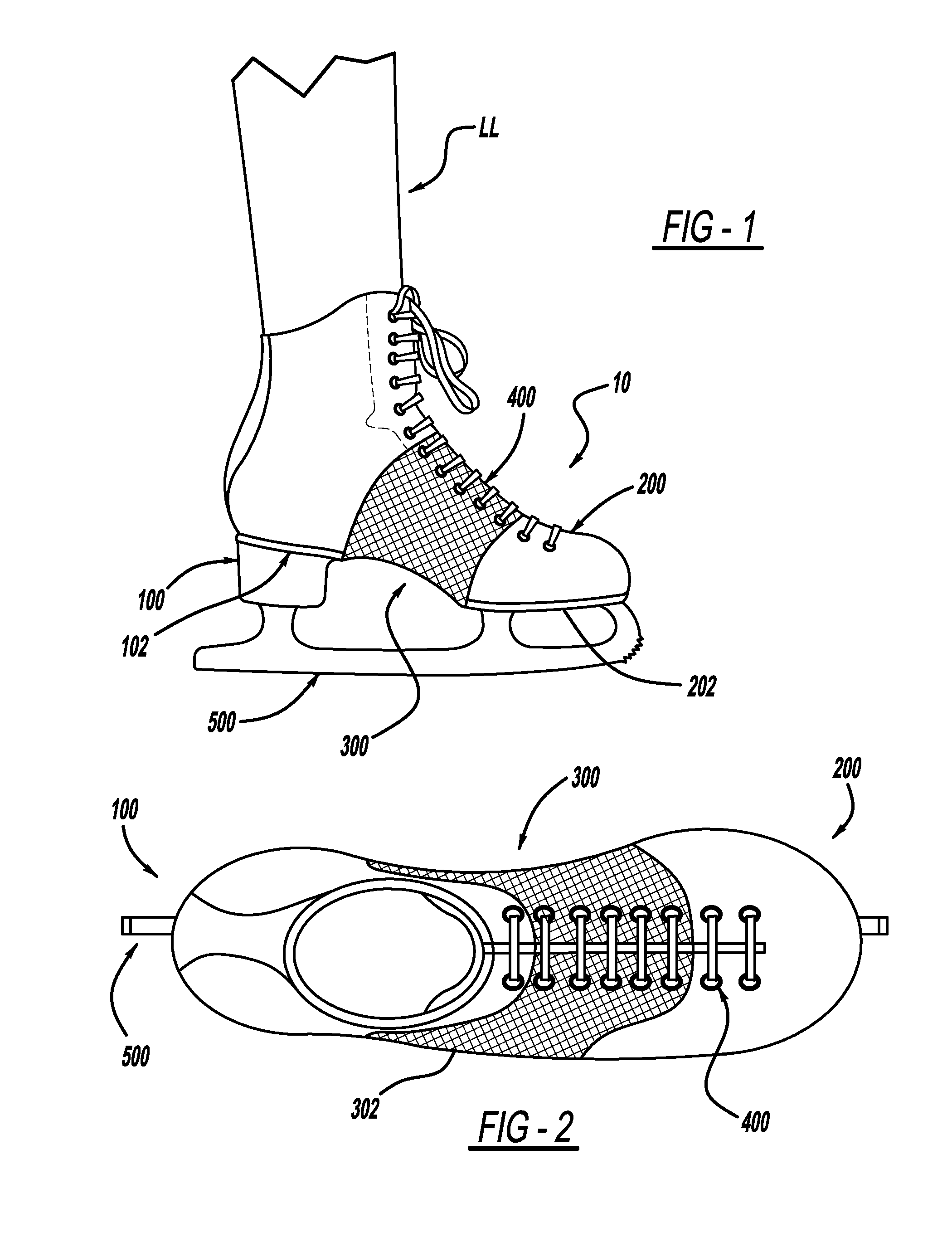 Skate boot with flexble midfoot section