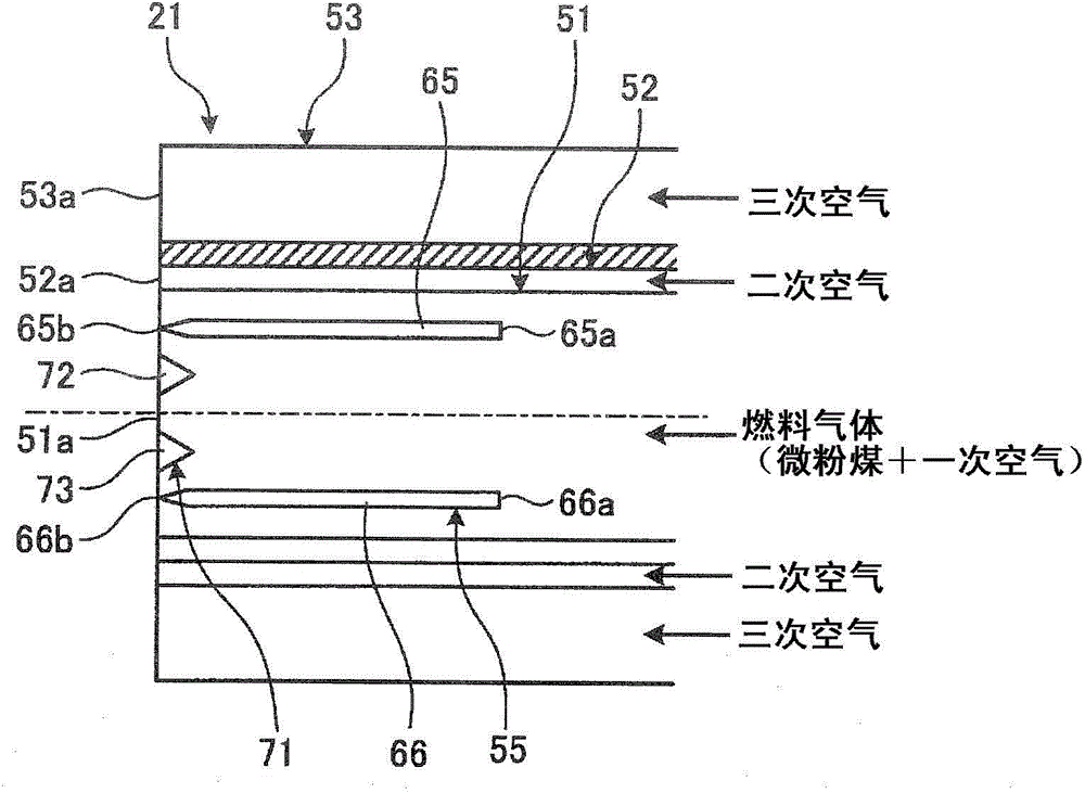 Burner, solid fuel burner and solid fuel boiler, boiler and method of operating the boiler