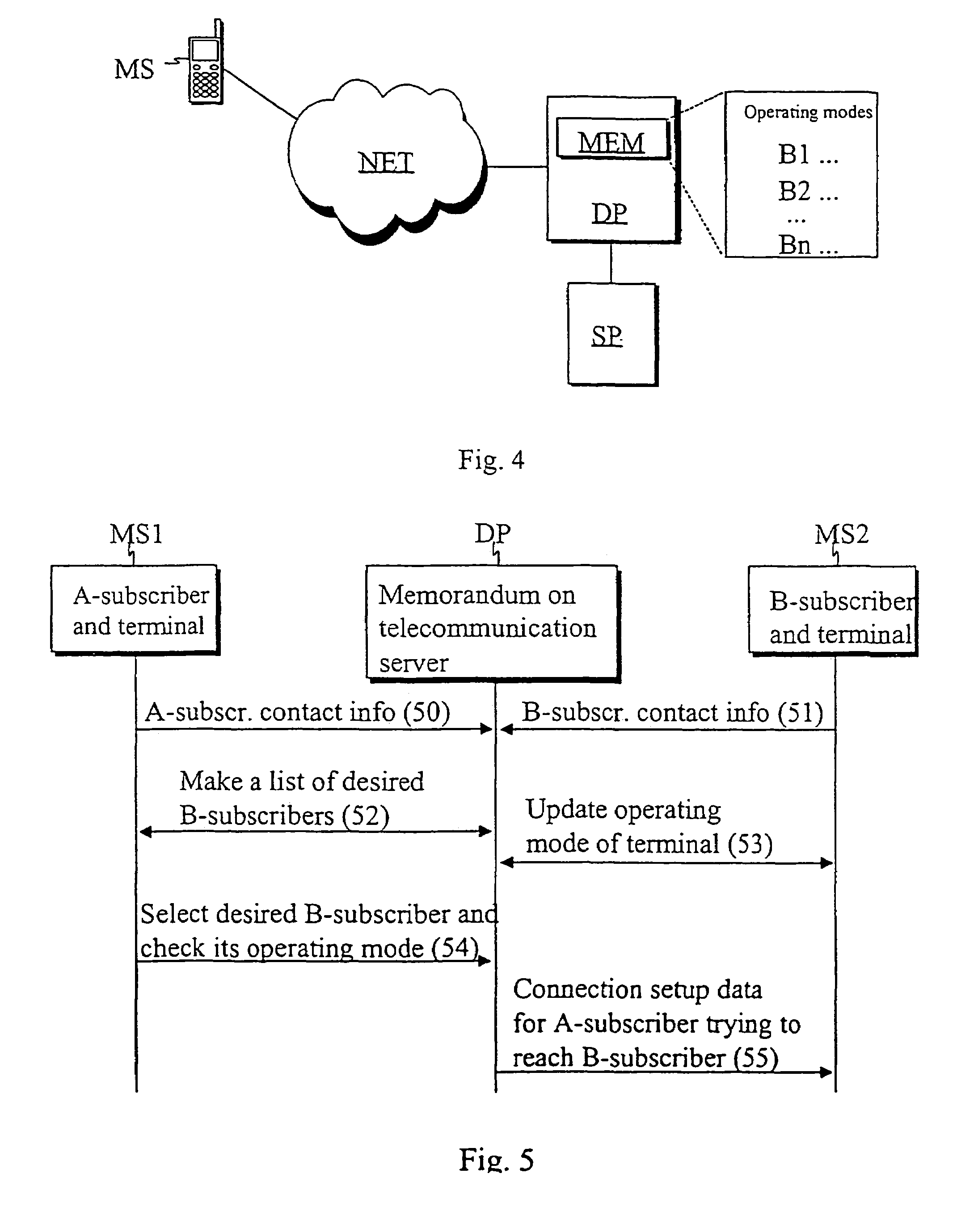 System and method for determining, storing and utilizing operating mode data of a user telecommunication terminal