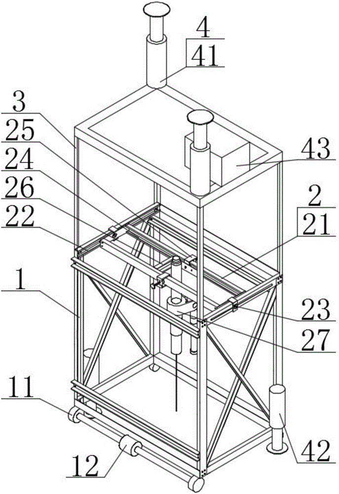 Self-moving diagonal cross location drilling device for roadway floor anchor rod