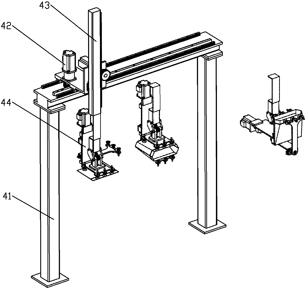 Automatic fetching and opening device for packaging bag main bag and automatic packaging production line