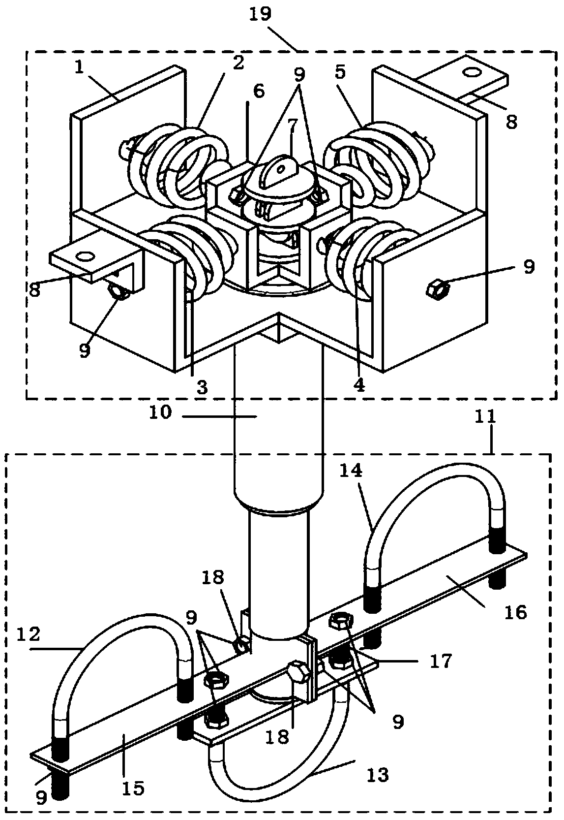 Novel single-rod universal anti-knock support hanger