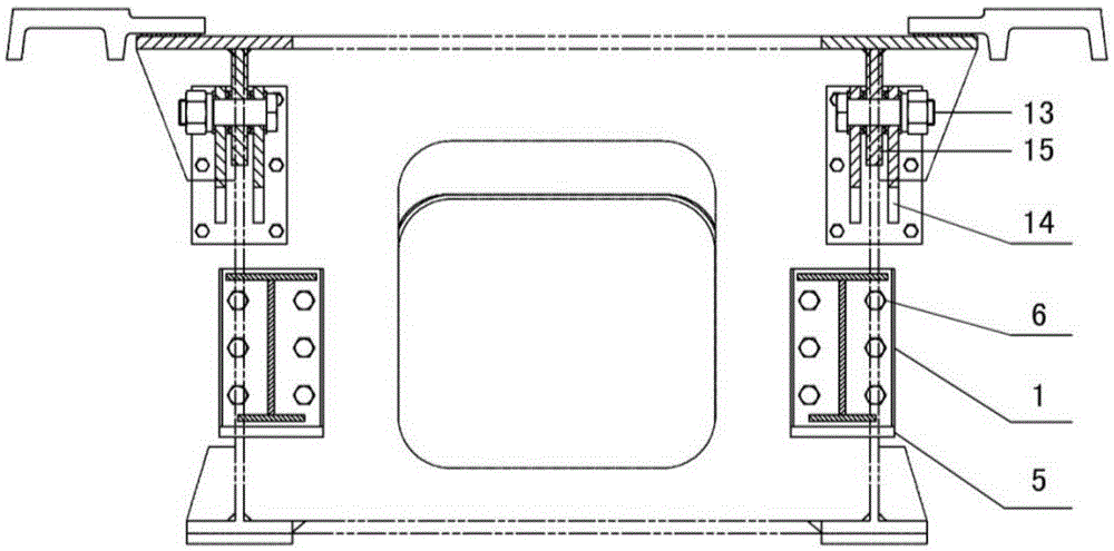 Connecting device for active beam and buttress beam of turnout