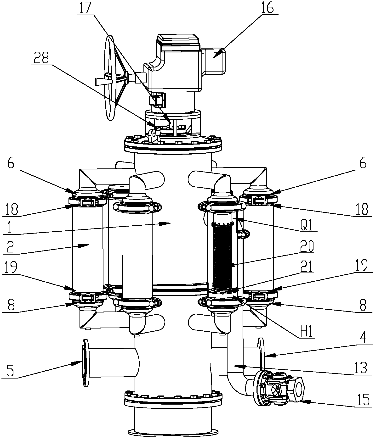 Back cleaning filter having filtration units on the outer side of device body