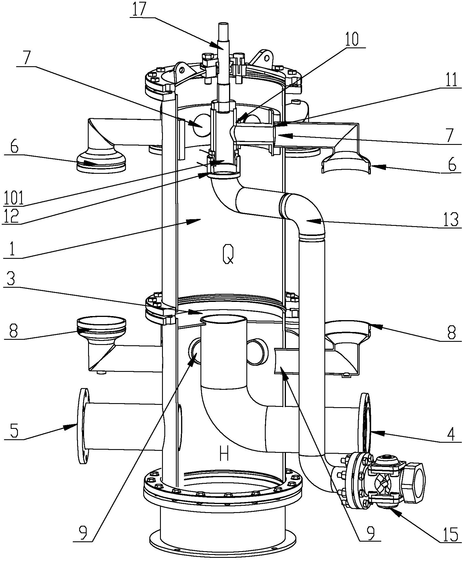 Back cleaning filter having filtration units on the outer side of device body