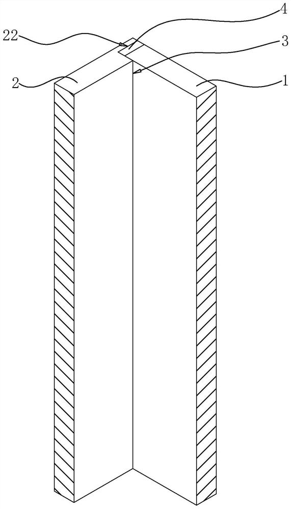 Wood veneer internal corner connecting structure, forming process of wood veneer internal corner connecting structure and wood cabinet with wood veneer internal corner connecting structure