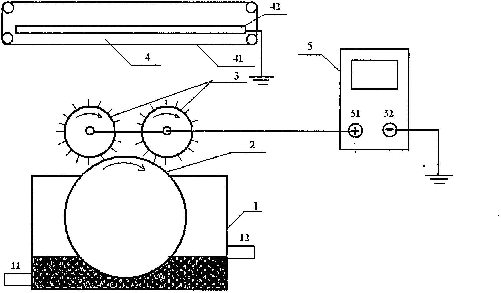 Production device for multi-roll solid-pin electrode nanofiber non-woven fabrics