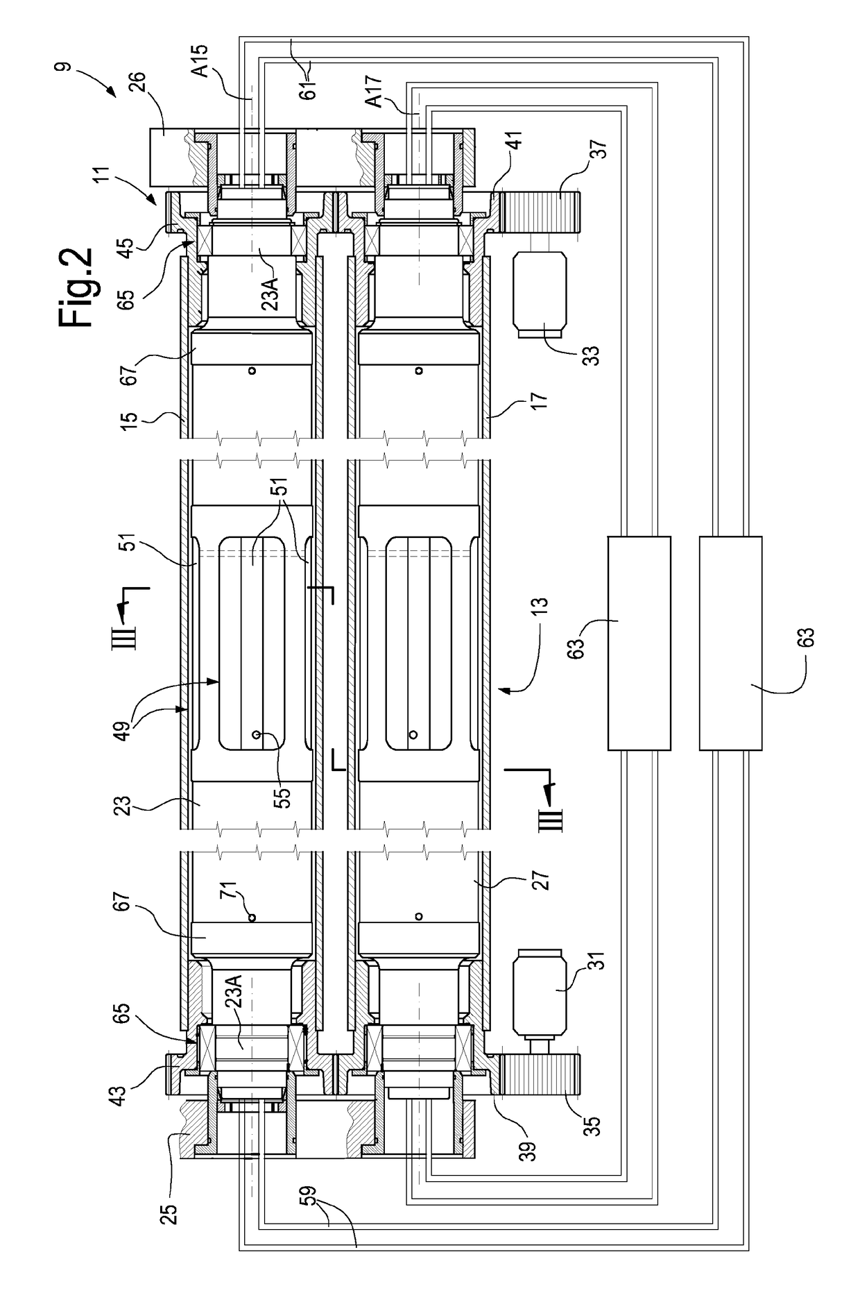 Device for transverse cutting of a web material and machine containing said device