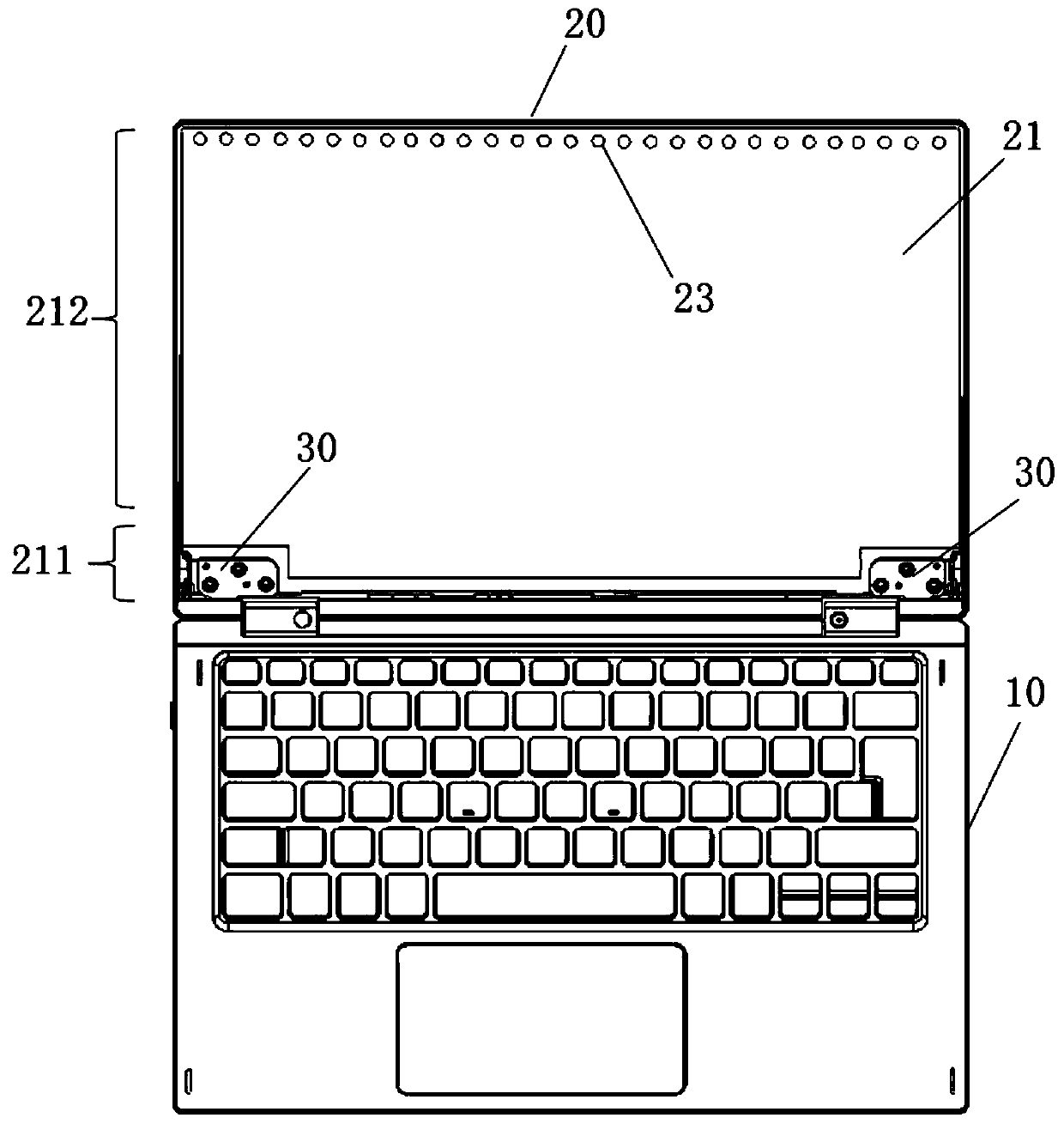 Full-screen notebook computer and interface display method thereof